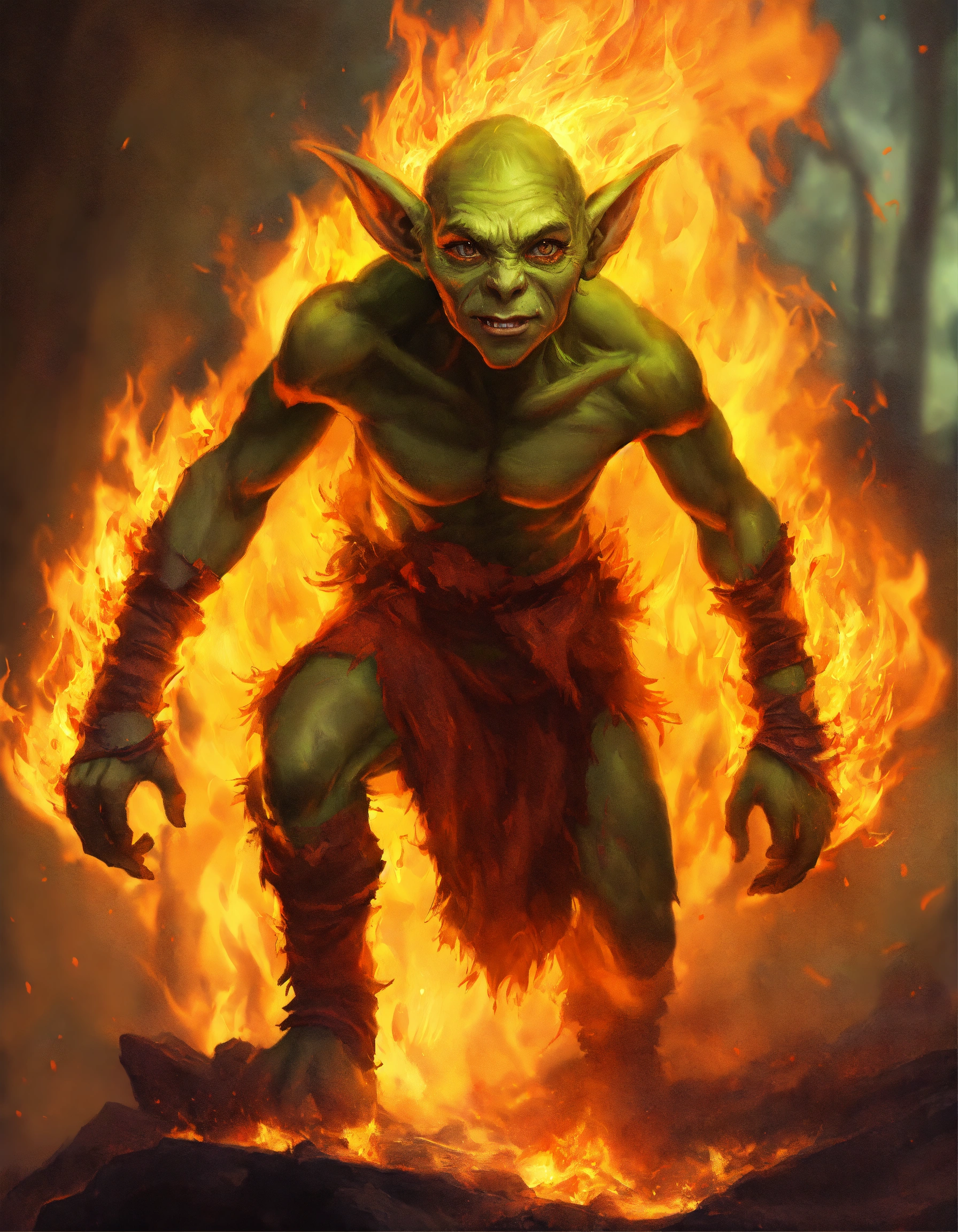 Lexica - Spirit of a goblin in fire, eyes in fire, digital painting ...