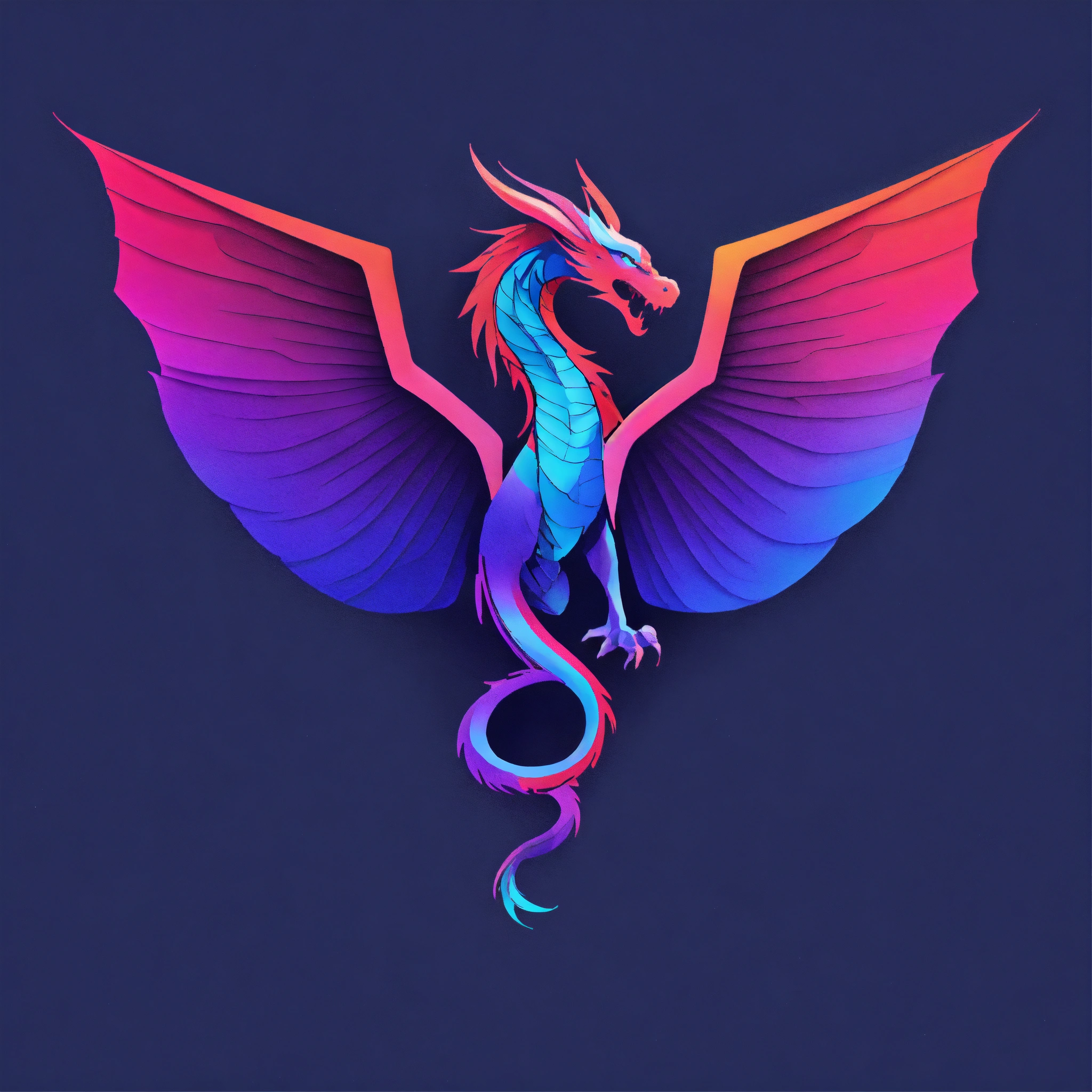 Lexica - Simple symmetrical dragon logo, wings spread, abstract, with ...