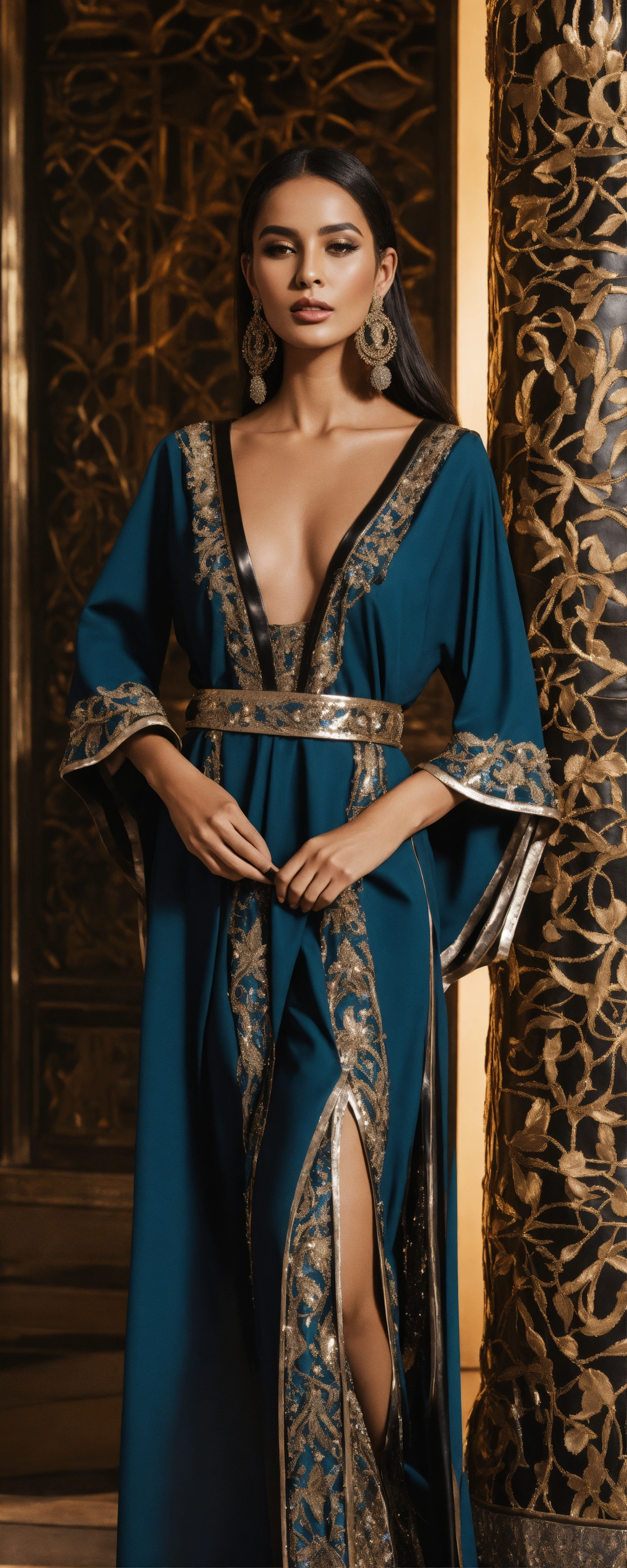 Lexica - Beautiful Arab women model, wearing luxury dress caftan , With ...