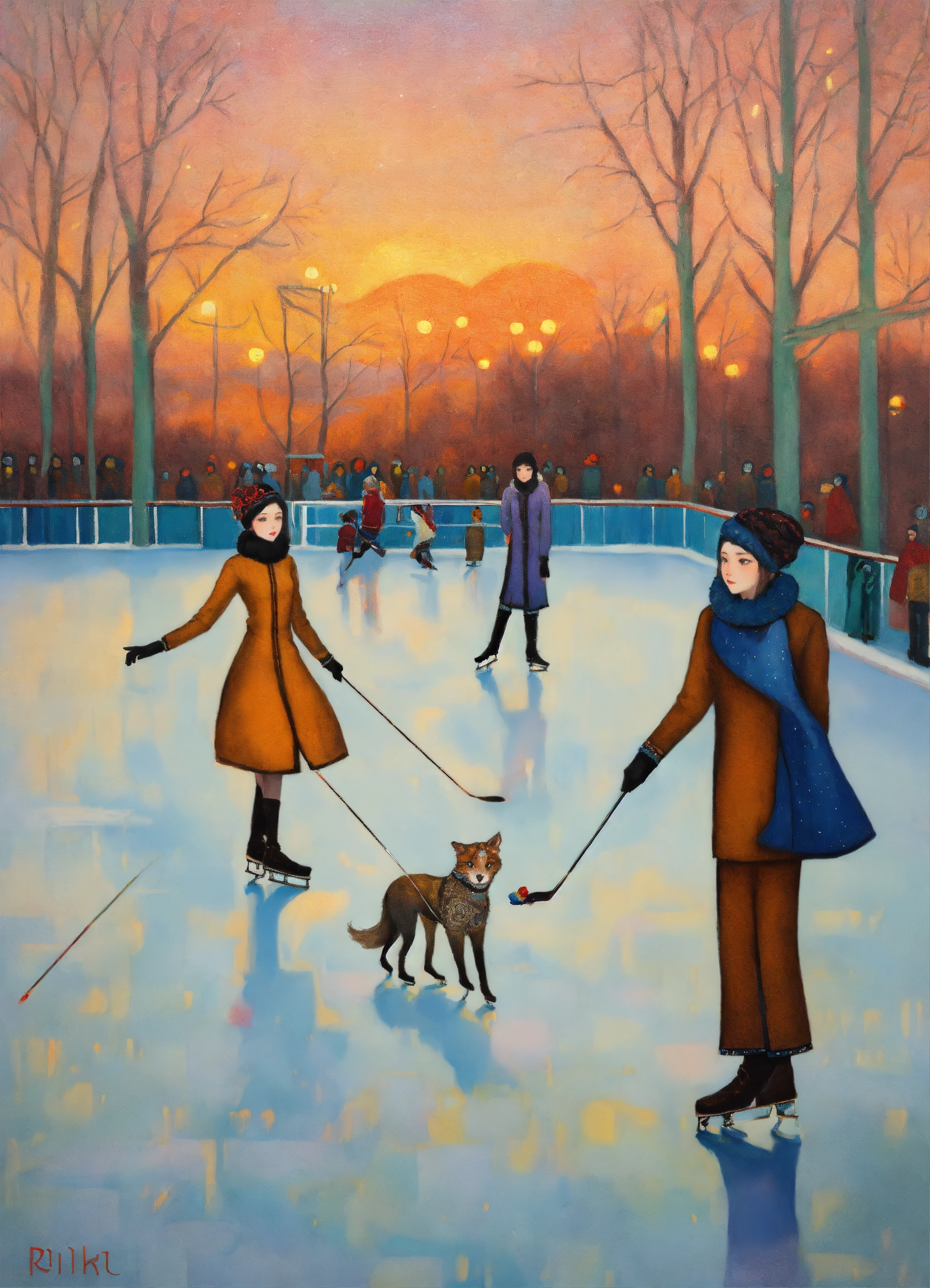 Lexica - Amazing Russian fashionable ice skaters in the sunset outdoor ...