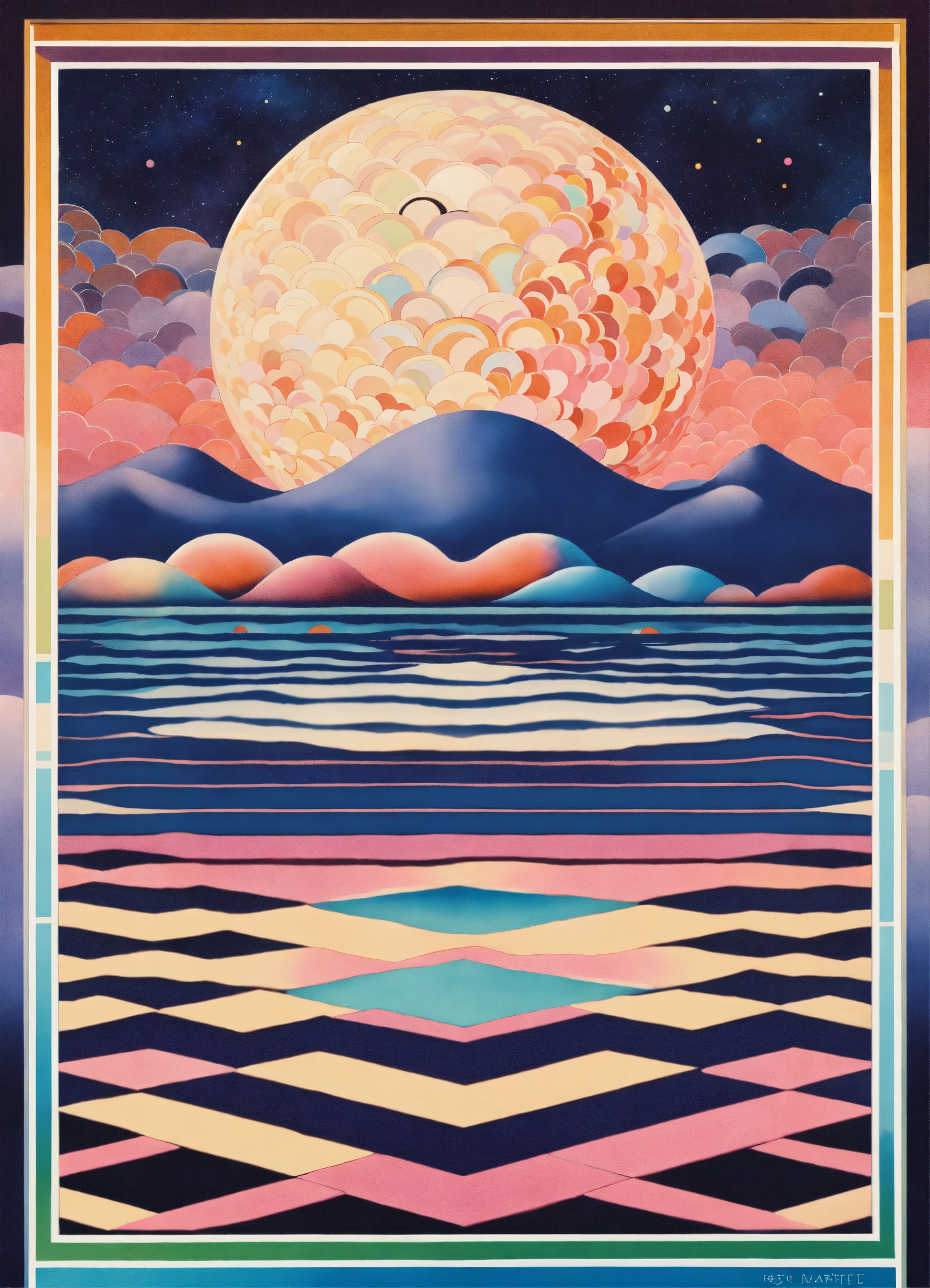 Lexica - Japanese vintage poster , symmetrical chevron patterns ...