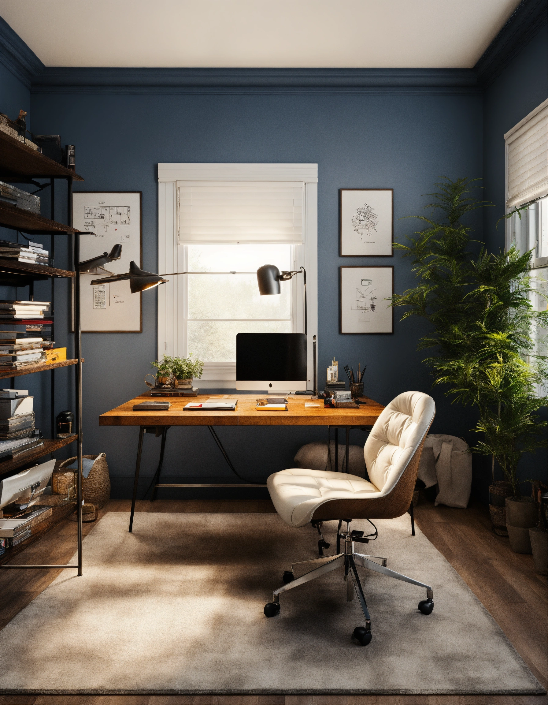 Lexica - Modern nerdy office interior design for a man with white desk