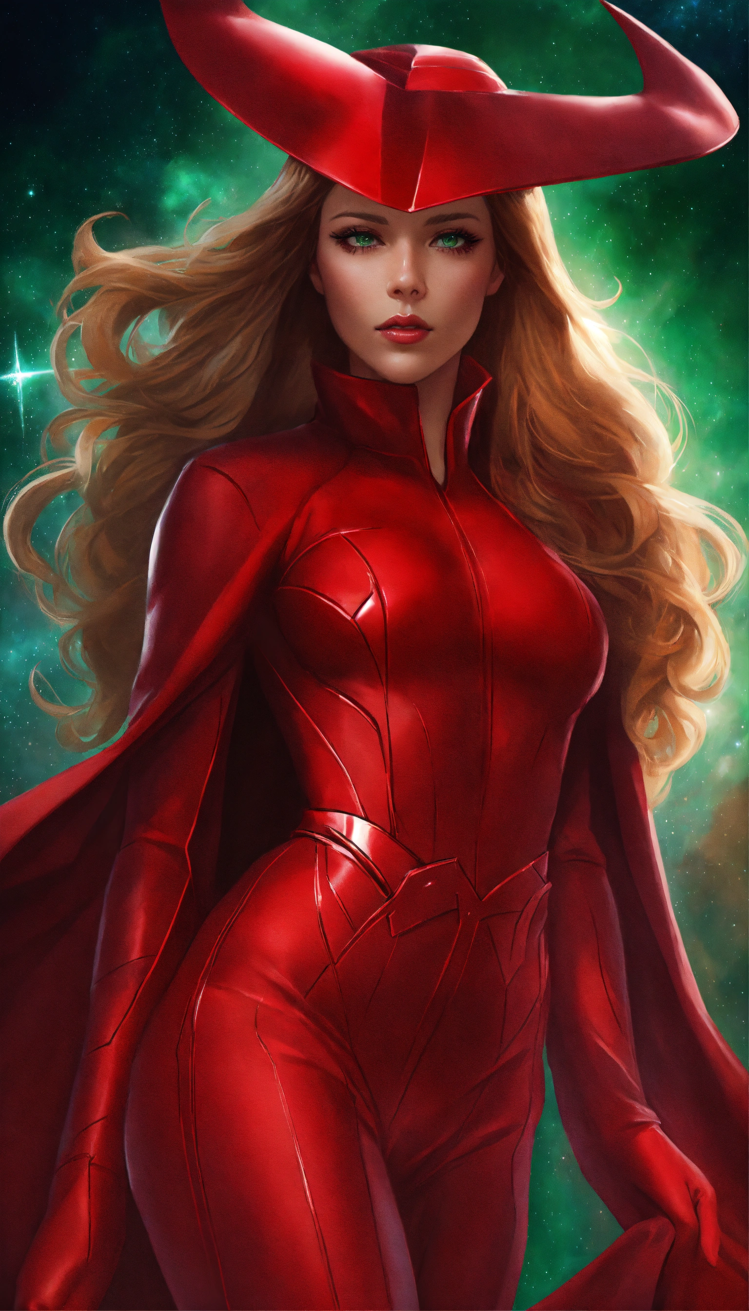 Lexica - Concept art of the scarlet witch in an all red outfit, outer ...