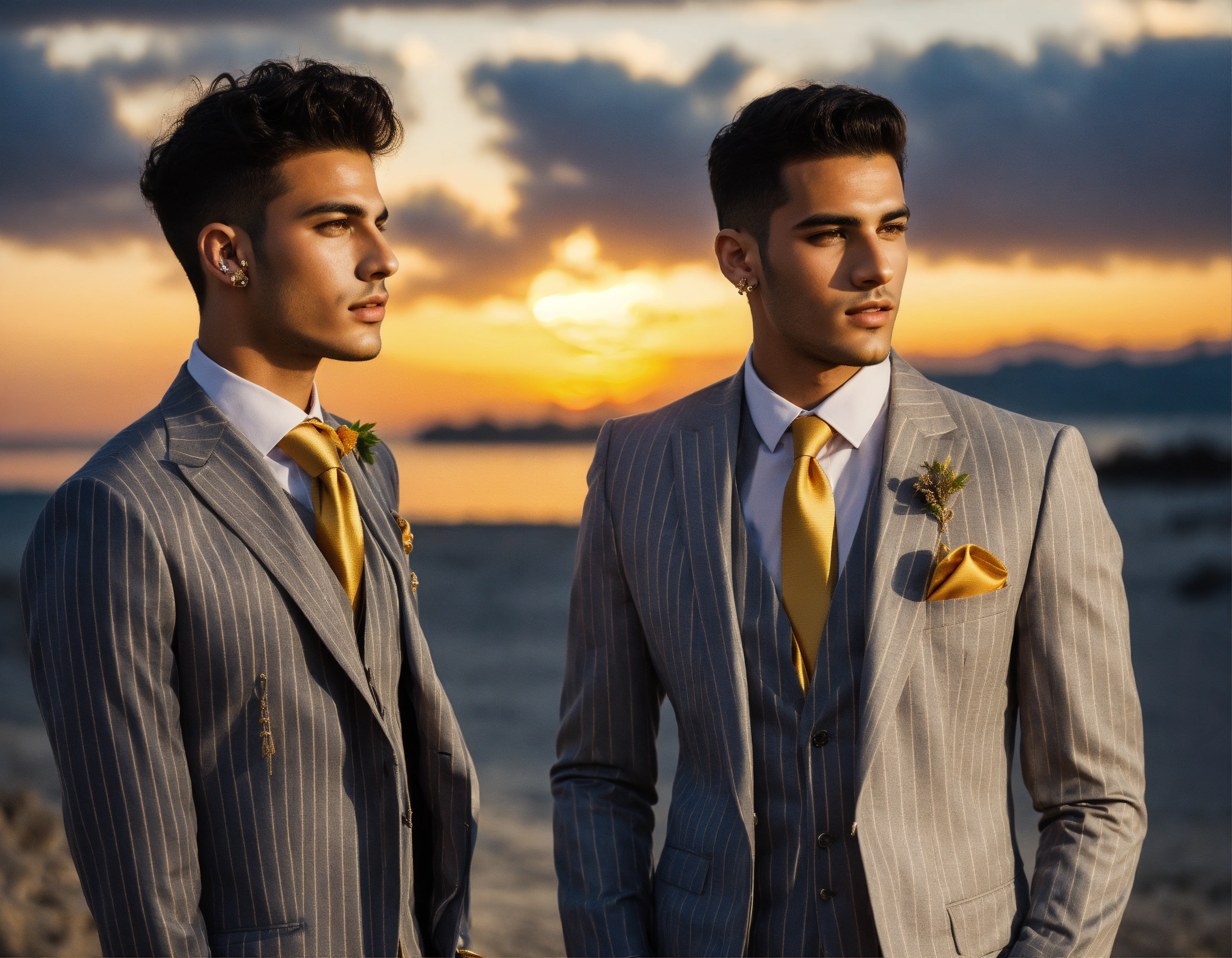 Lexica - Two young Tunisian male models in grey pinstripe vested suit ...