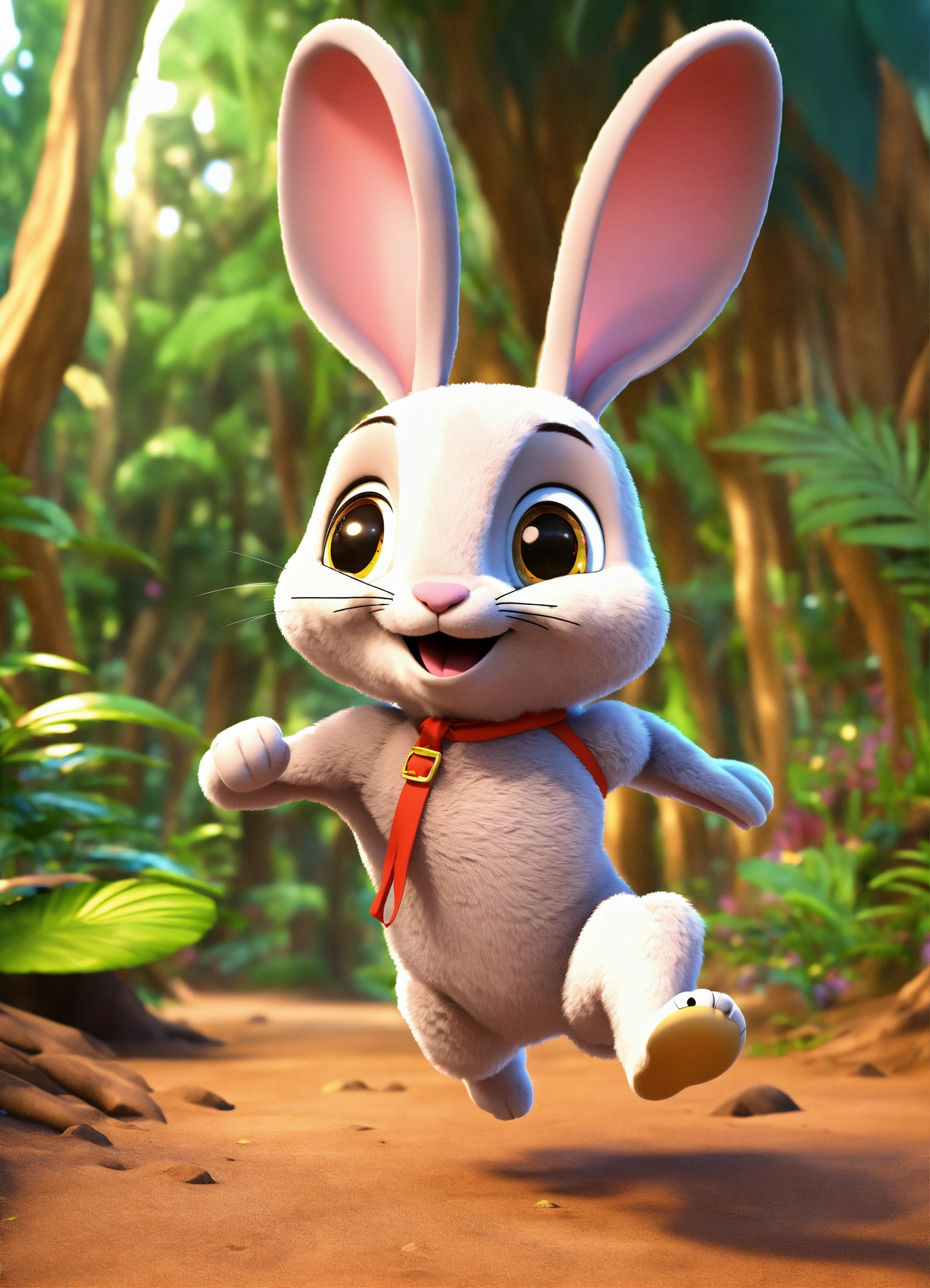 Lexica - 3d cartoon big slim rabbit running in jungle