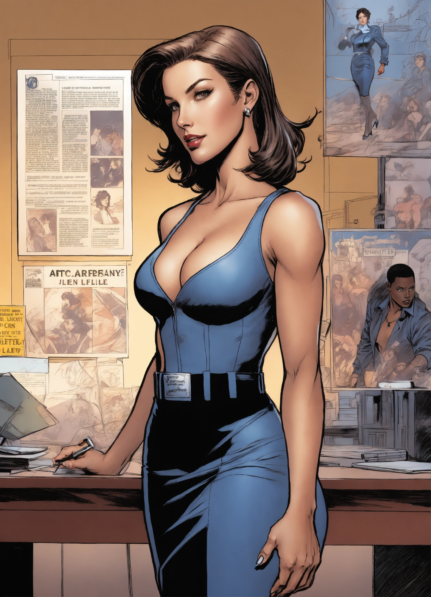 Lexica - Older Jill Valentine as Lois Lane as a reporter, wearing a pencil  skirt and stiletto high heels, art by Jim Lee, black man carrrying her  awa...