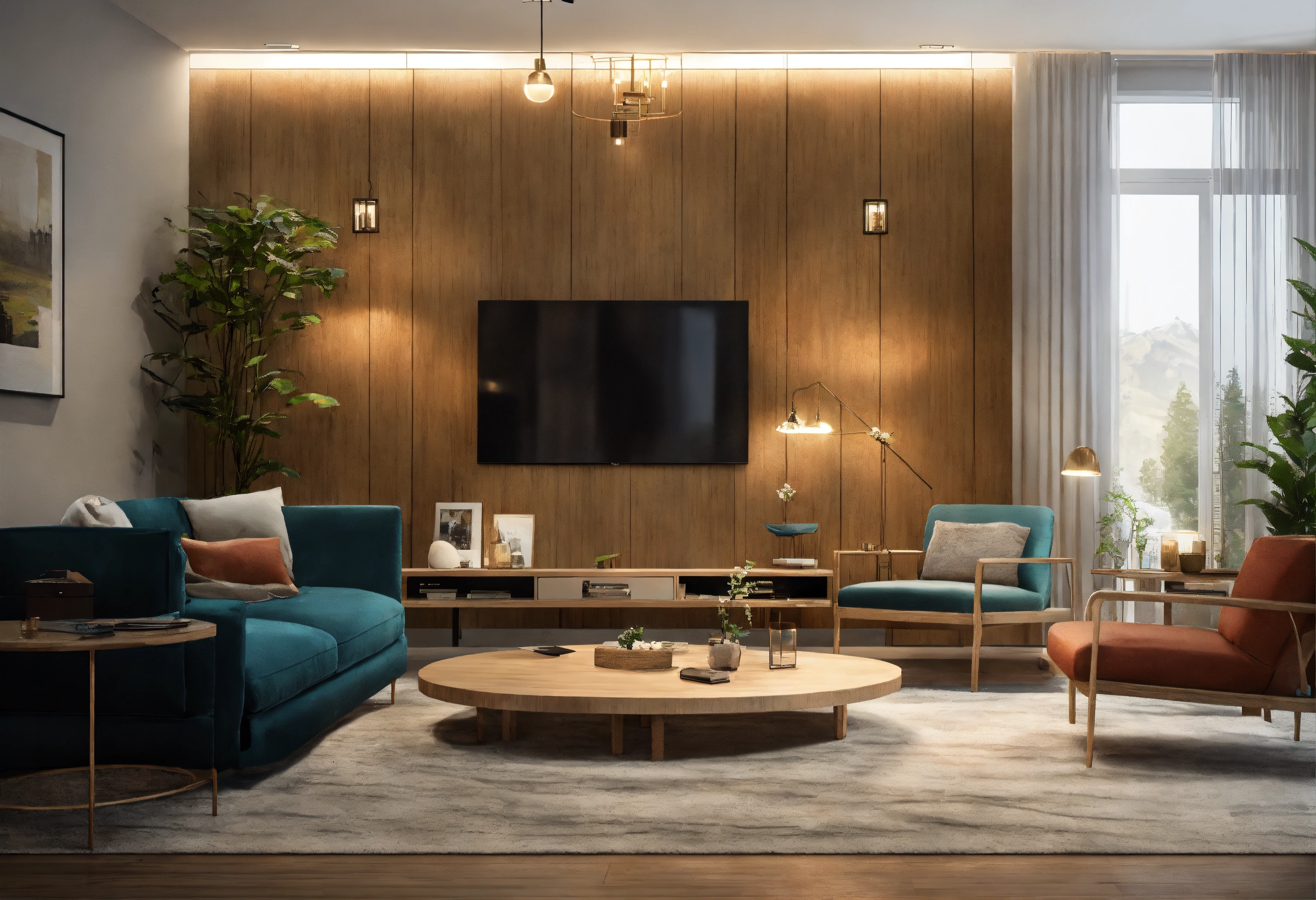 Lexica - Create a realistic picture of a modern living room for me