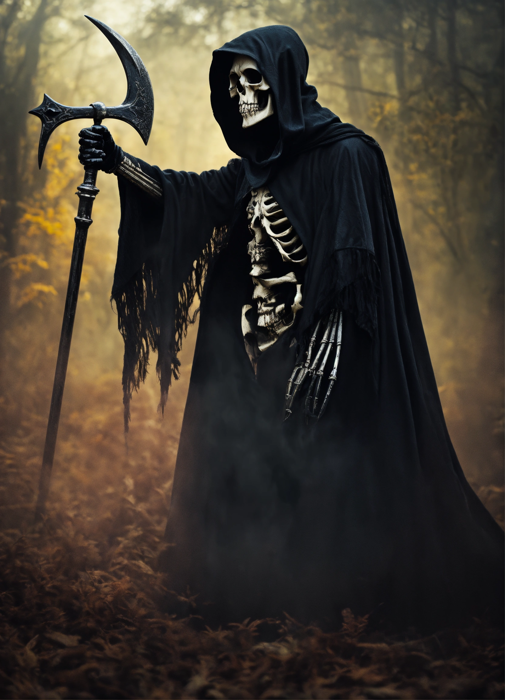 Lexica - Grim reaper, Skull, Side View, Holding up Hand, Hand Pointing