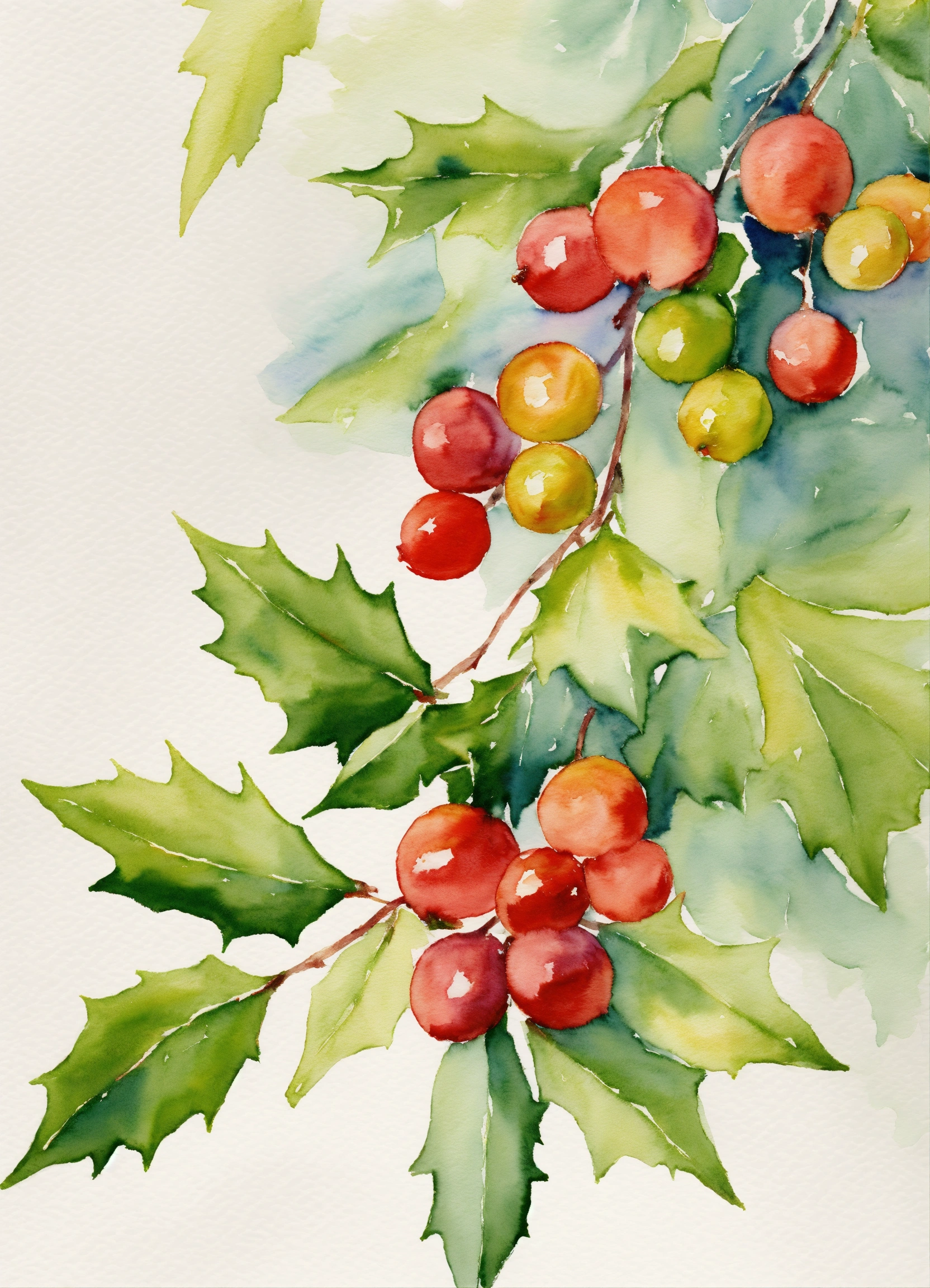 Lexica - Watercolor of Christmas mistletoes, calm colors on a white ...