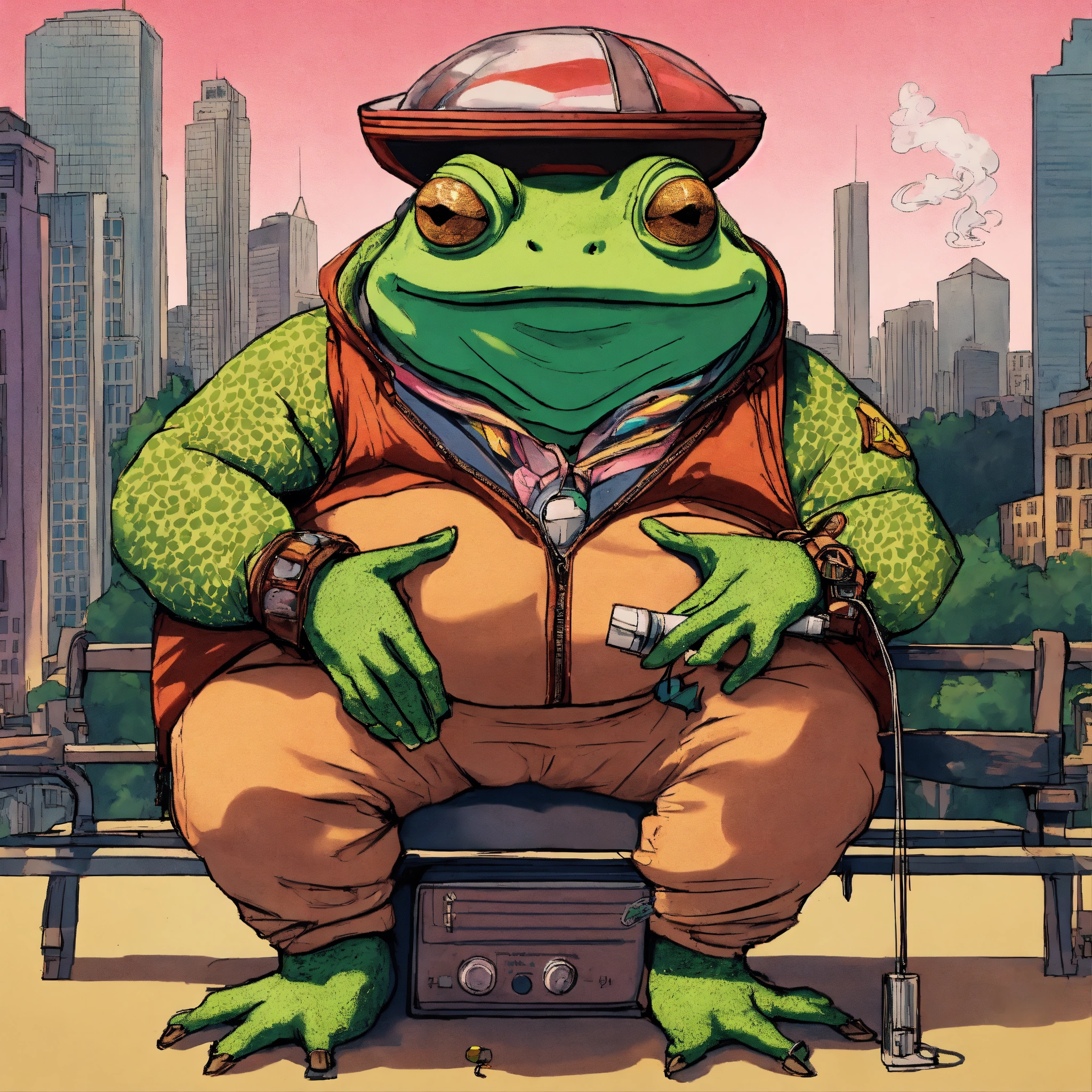 Lexica - Drawing of a humanoid toad smoking something and listening to ...