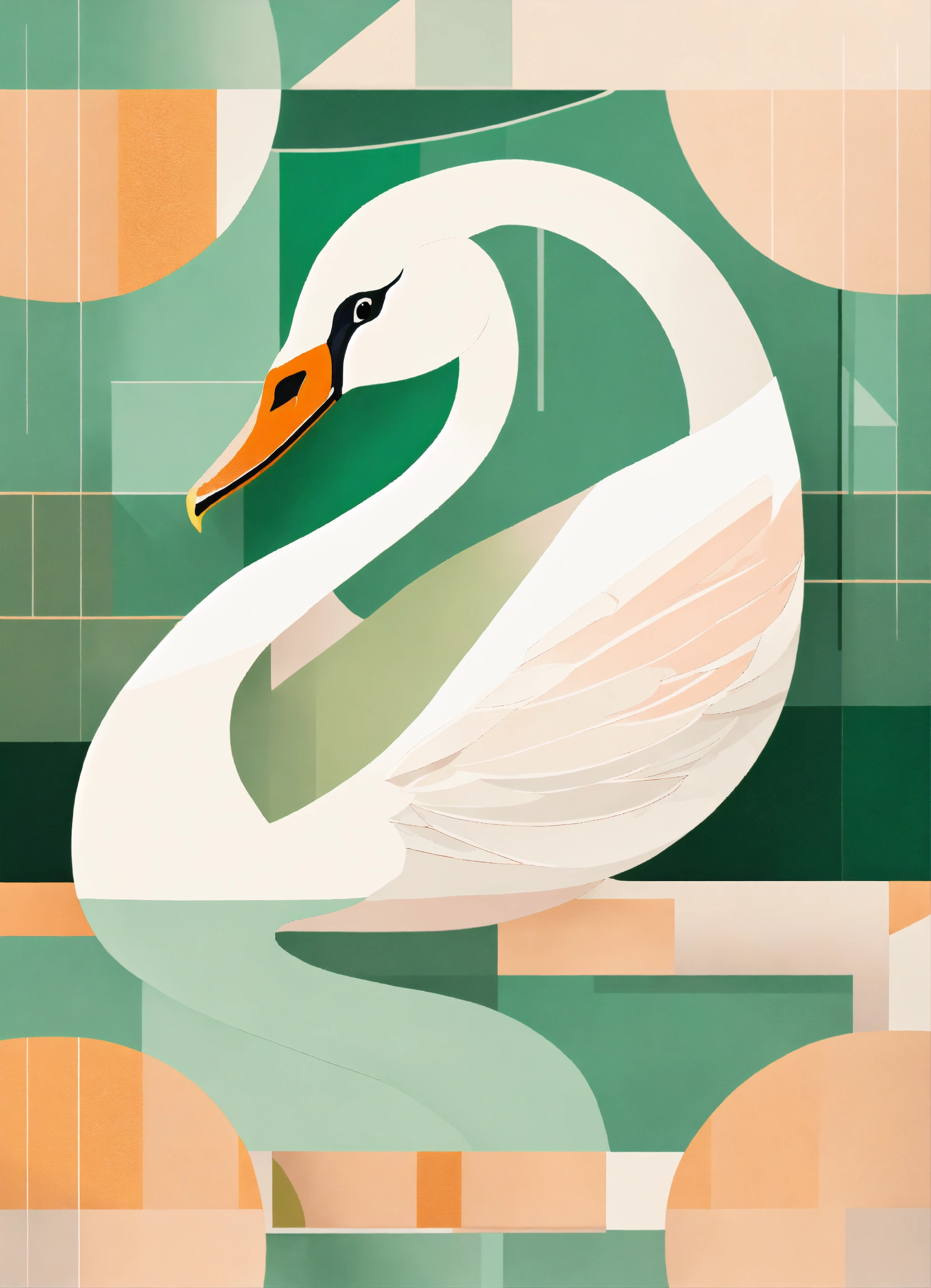 Lexica - Swan, abstract geometric shapes, Pastel colors with green ...