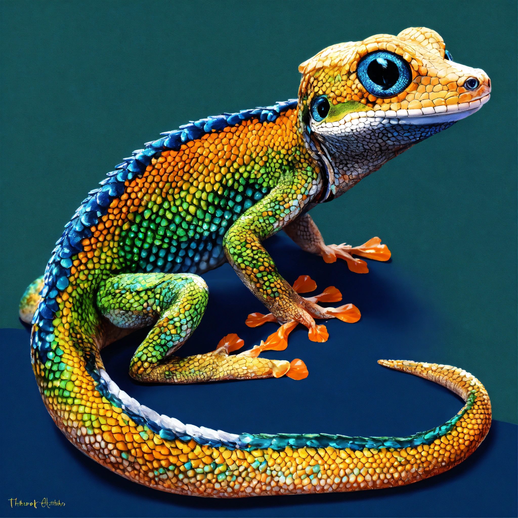 Lexica - Celestial Gecko (Dark blue scales, orange scales, aether green ...