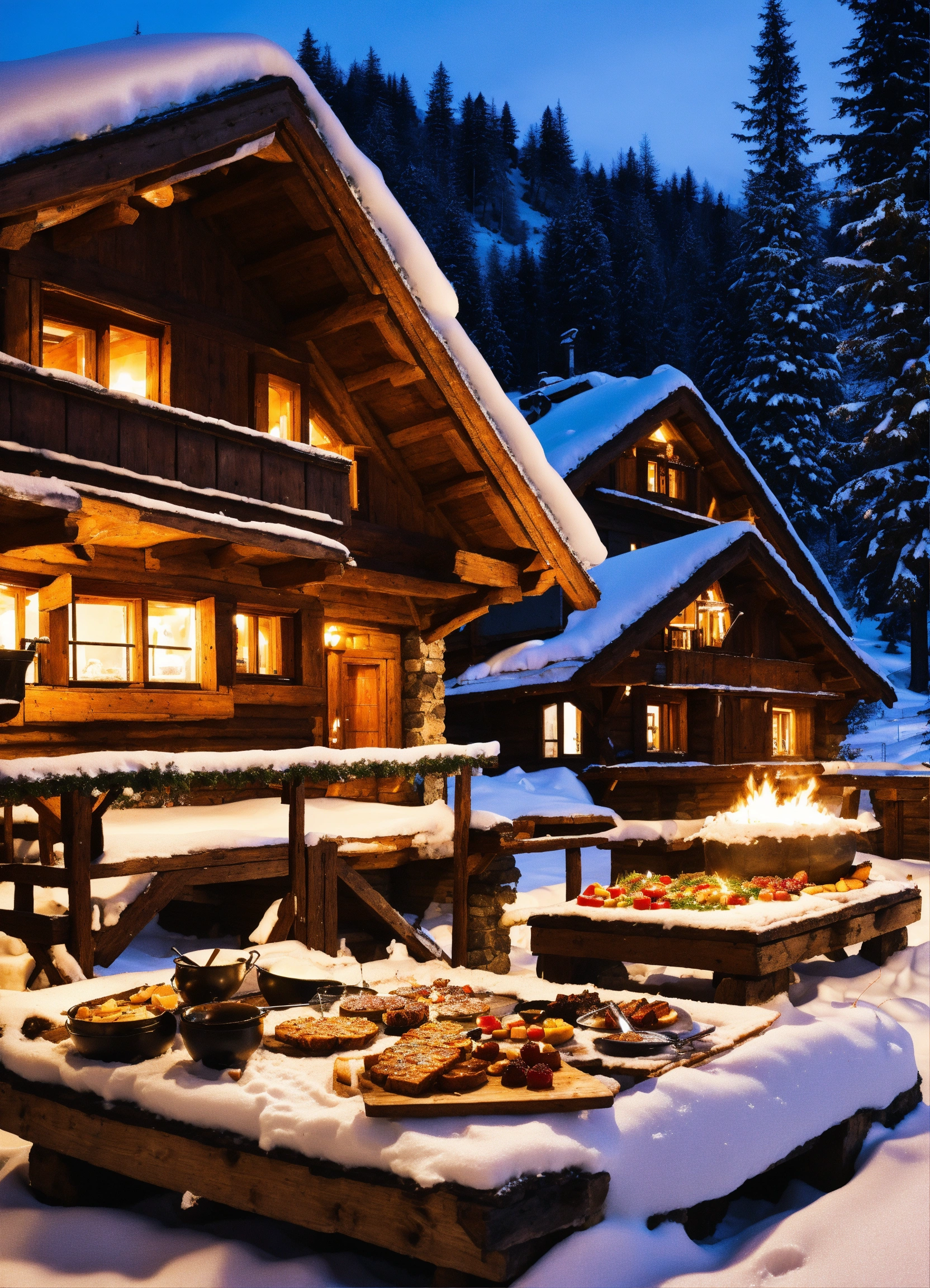 Lexica - Snow-covered chalet in the Alps, with a spread of classic ...