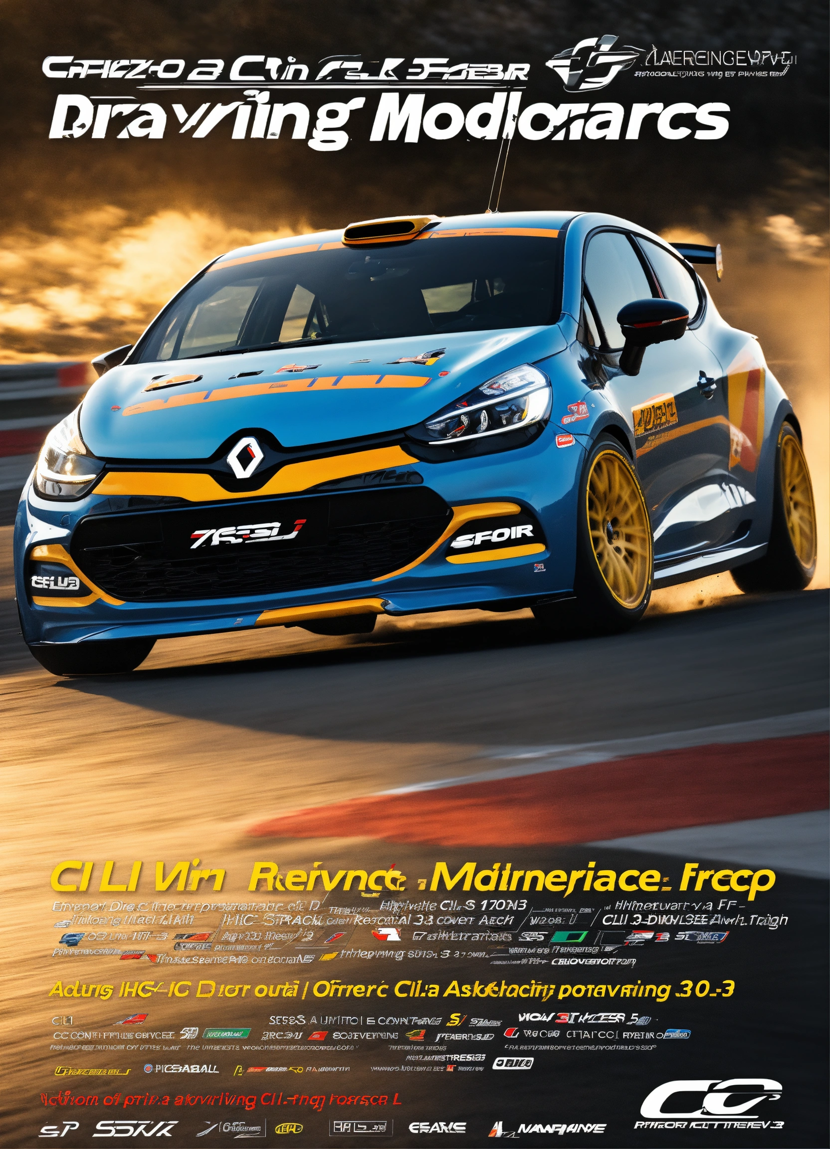 Lexica - Picture a captivating motorsports flyer showcasing three ...