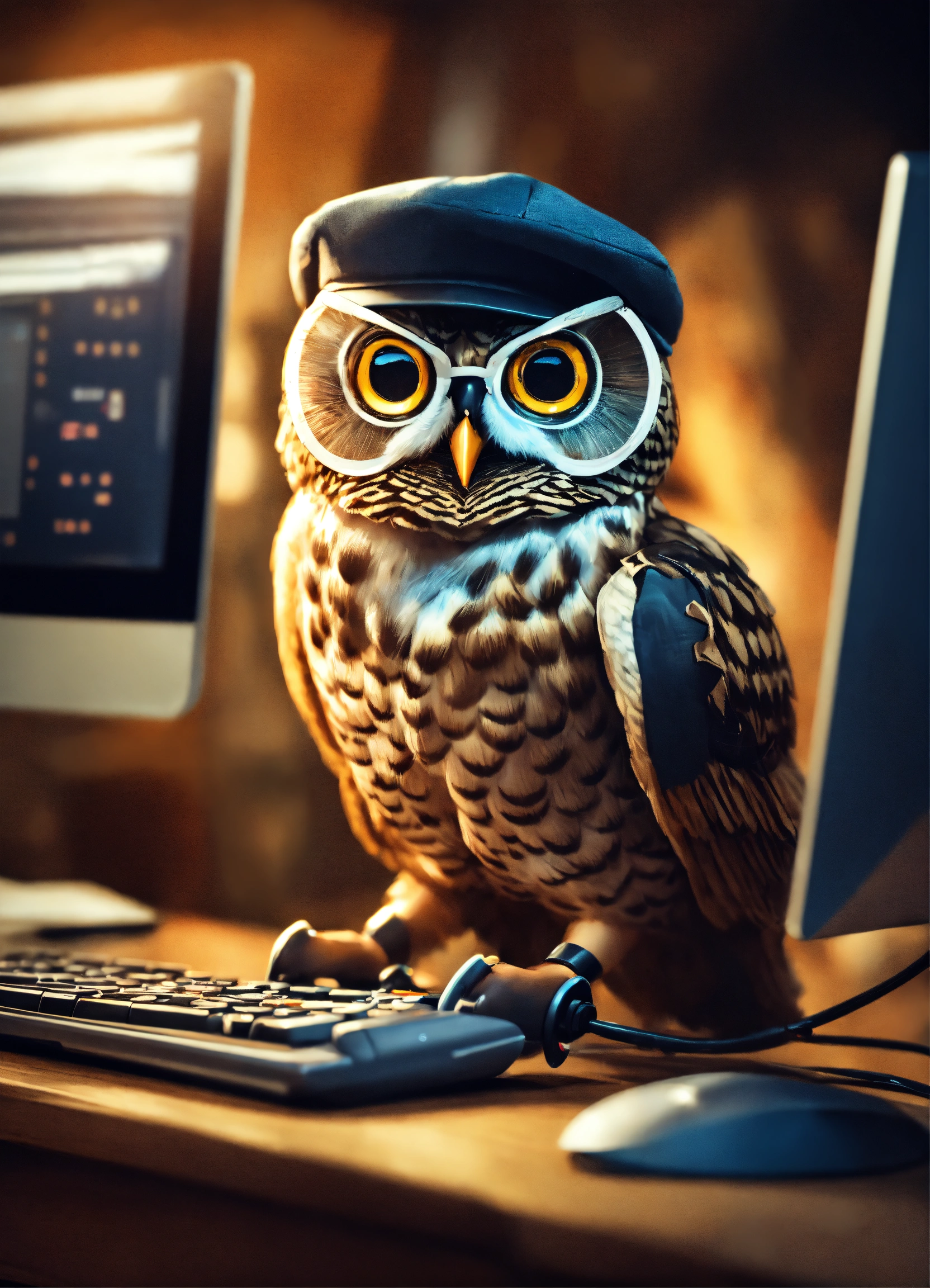 Lexica - An anthropomorphic owl in a dynamic action working on his ...