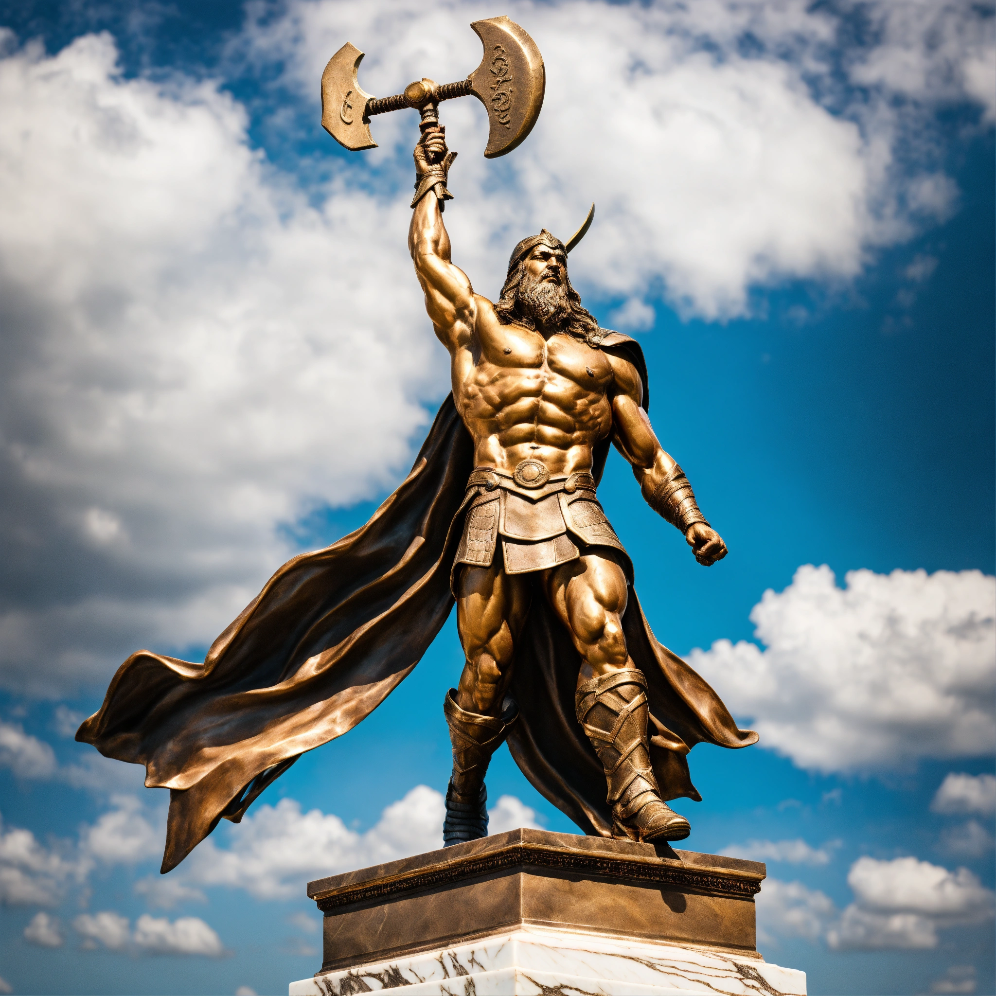 Lexica - Aged bronze sculpture full body of Thor on top of a marble ...