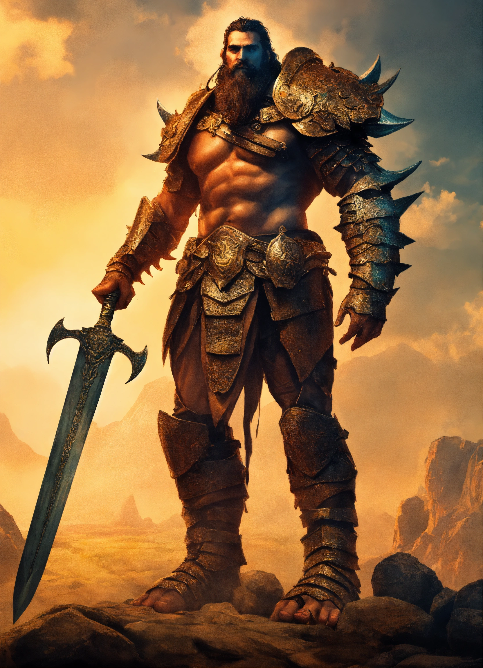 Lexica - A nephilim giant holding a sword, wearing light leather armor ...