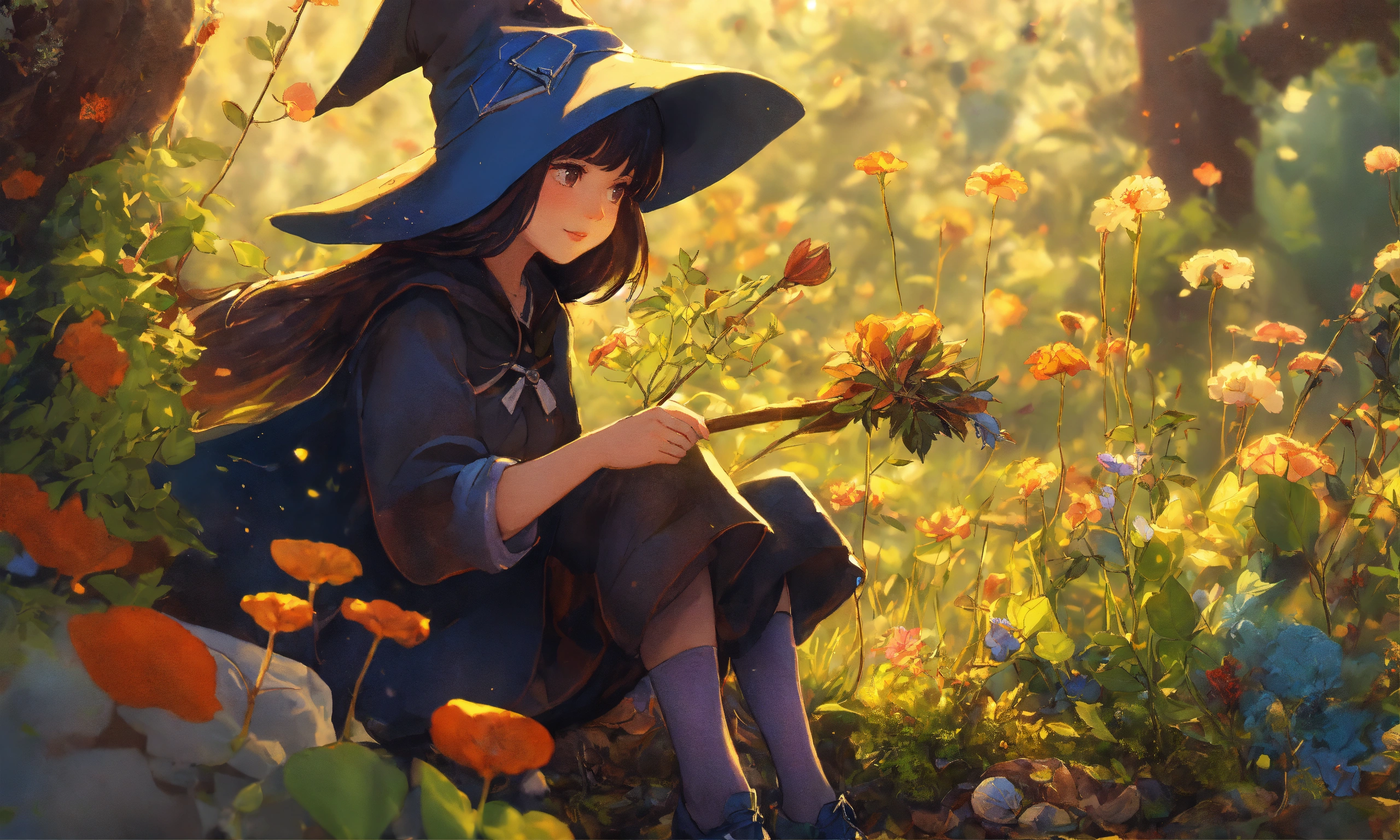 Lexica - A cute witch girl picking herbs in a magical garden by Nihei ...