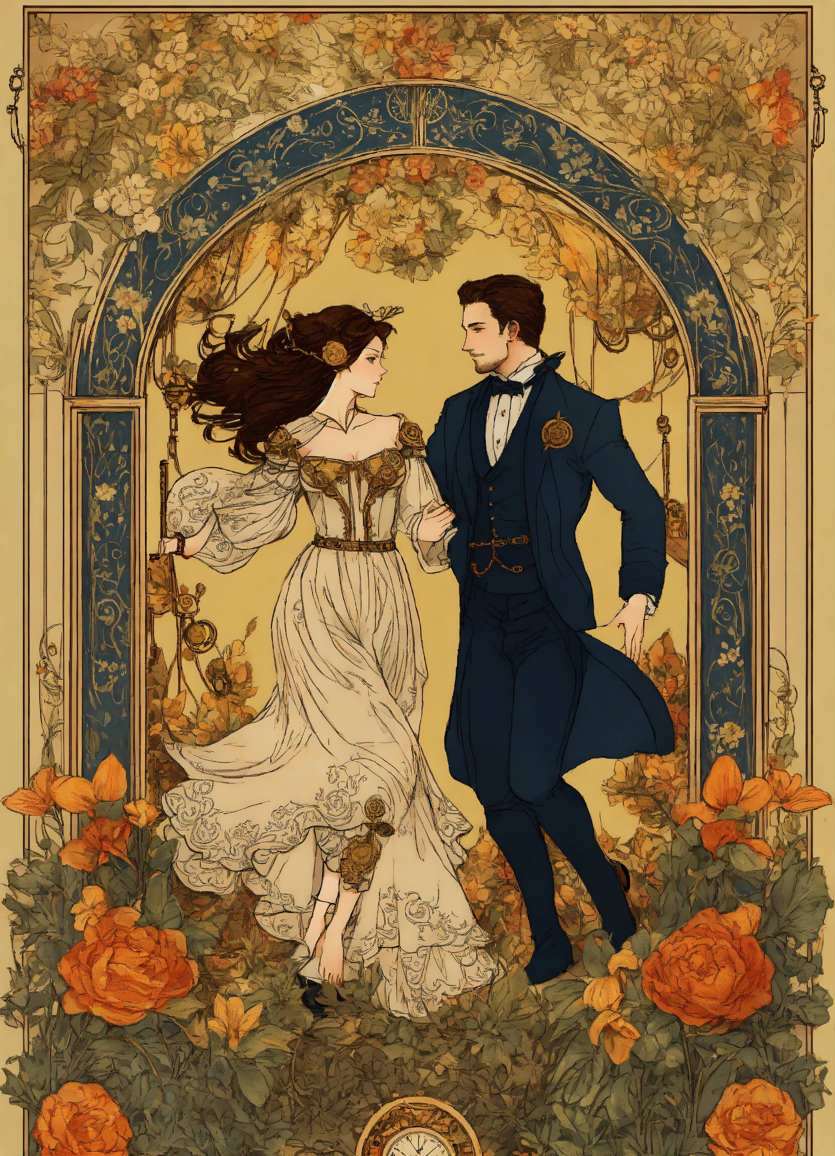 Lexica - Tarot card, man and woman dancing beneath a floral arch ...