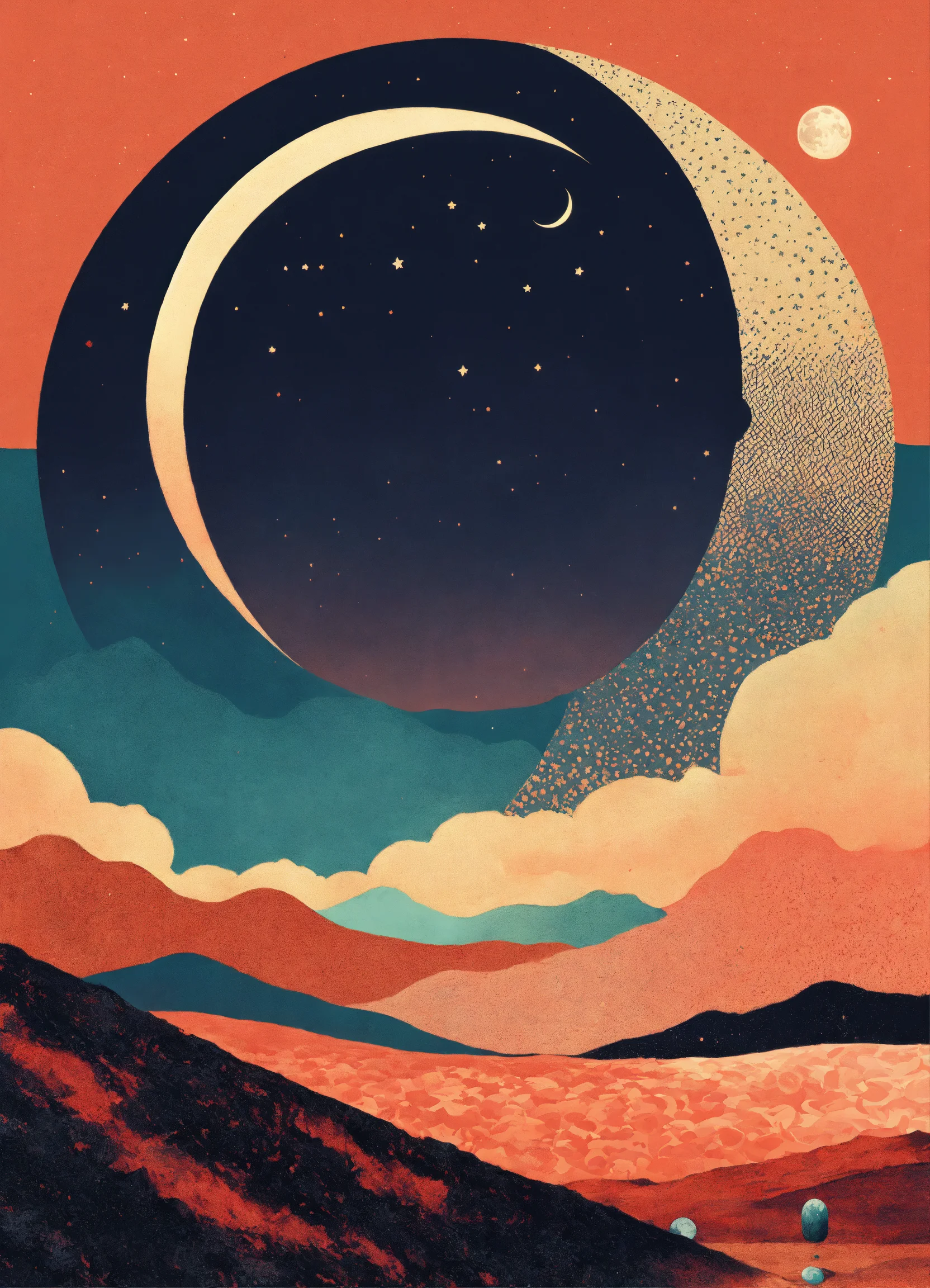 Lexica - Moon profile + Halftone pattern + editorial illustration of ...