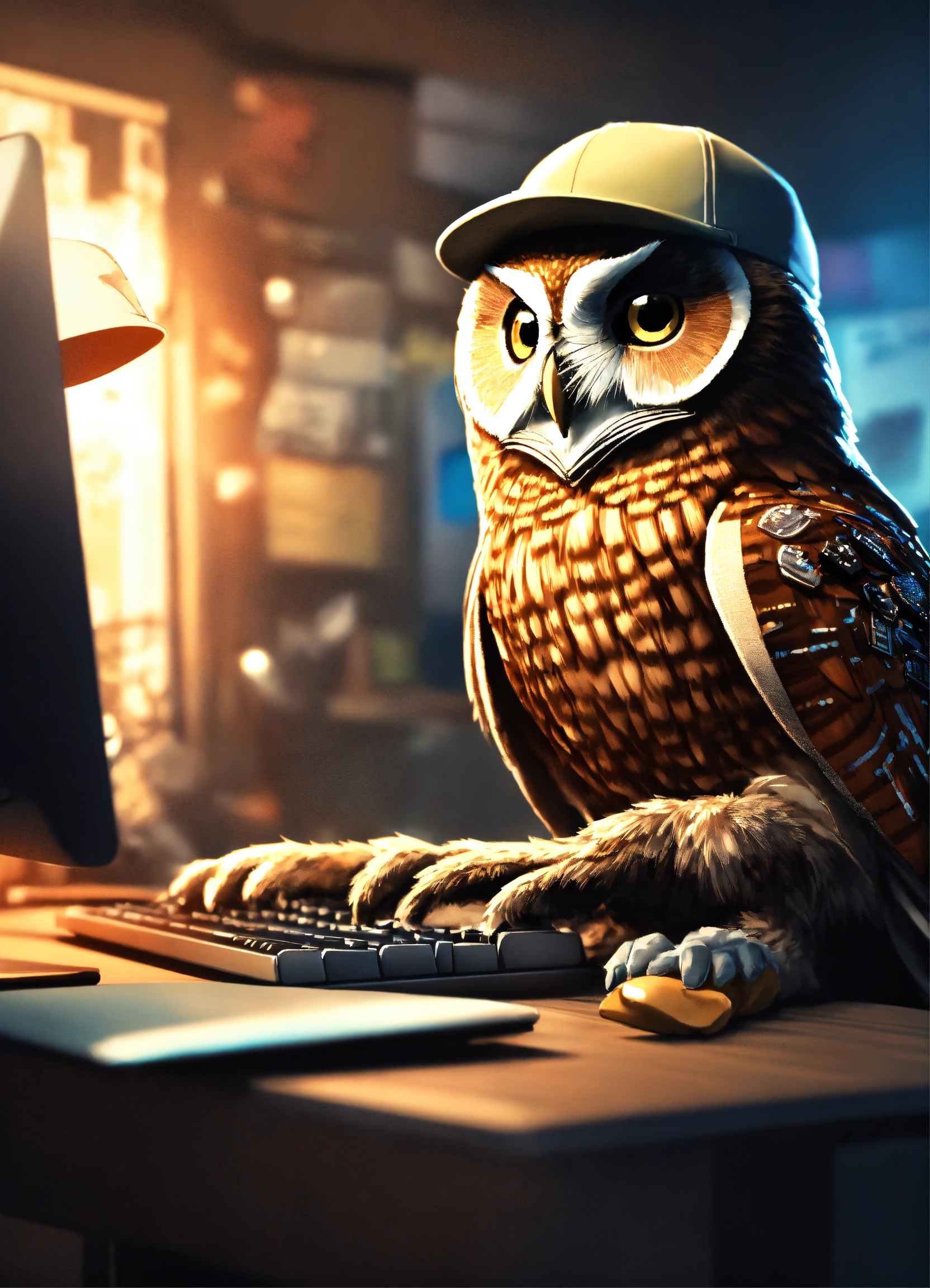 Lexica - An anthropomorphic owl in a dynamic action working on his ...