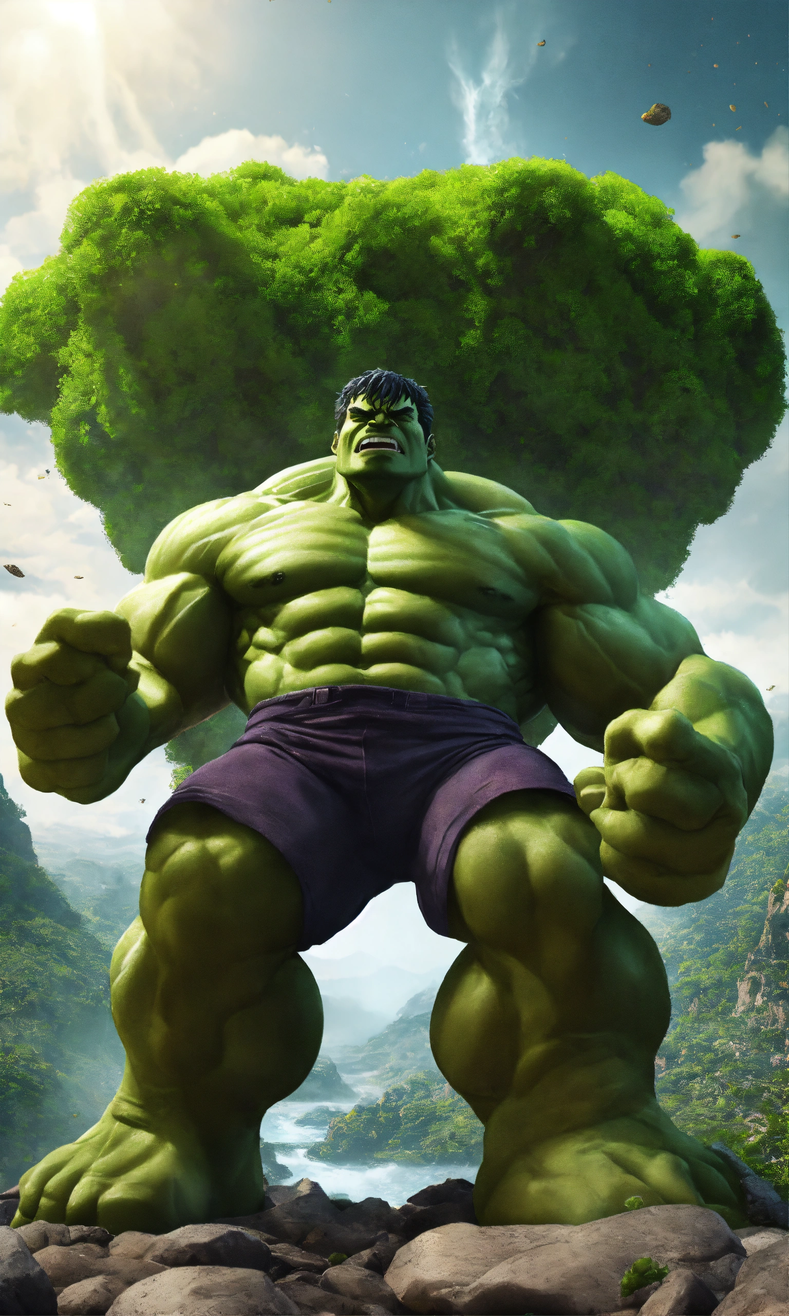 Lexica - 5 Hulk In Multiverse, nature background, 2D render