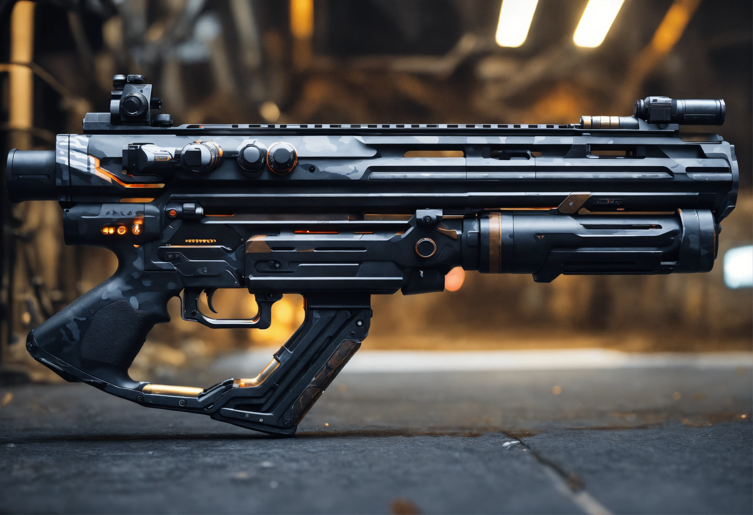 Lexica - Side view of the full image of a black camo sci fi energy ...