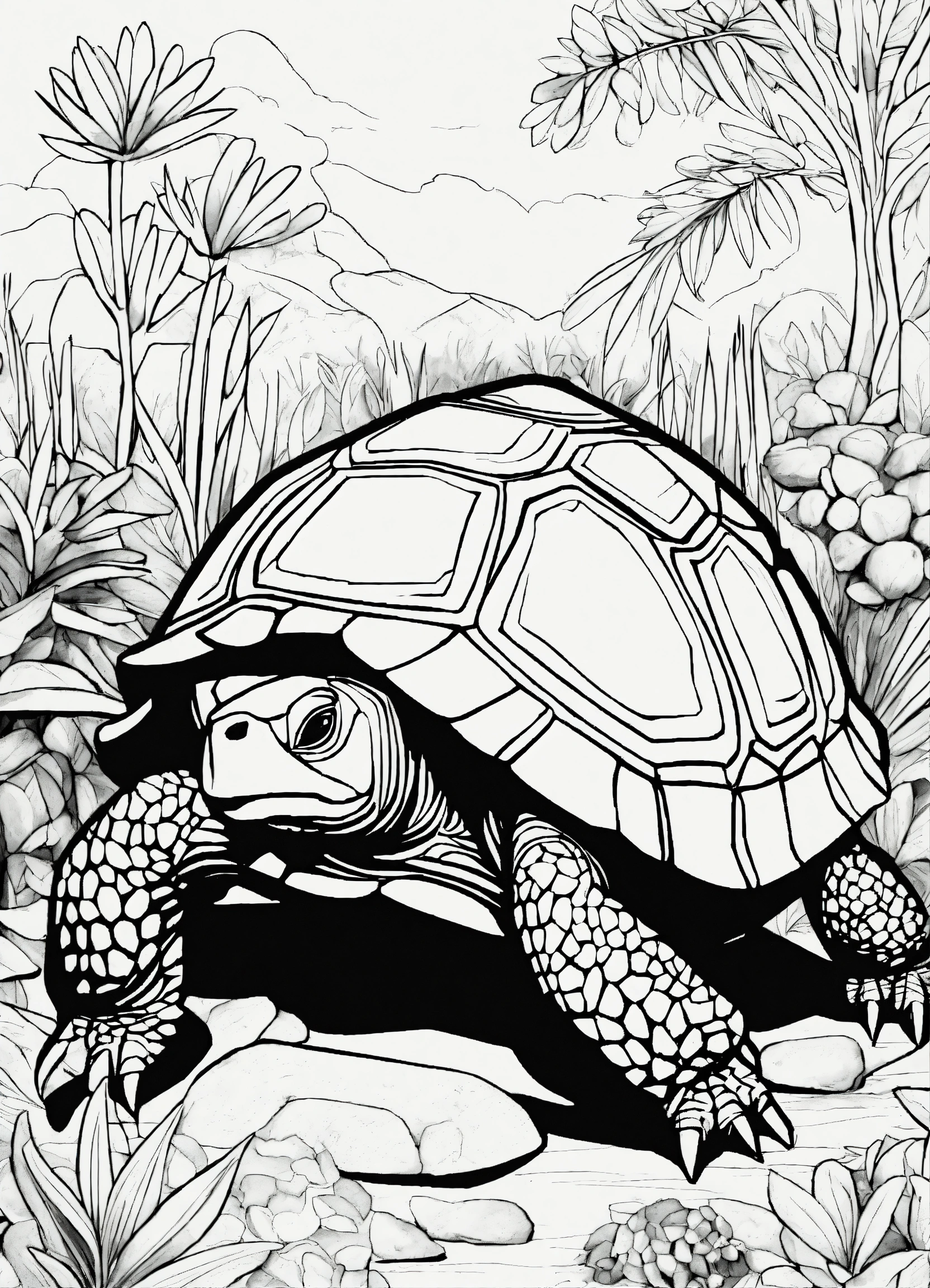 Lexica - Tortoise black and white drawing for a coloring page, white ...