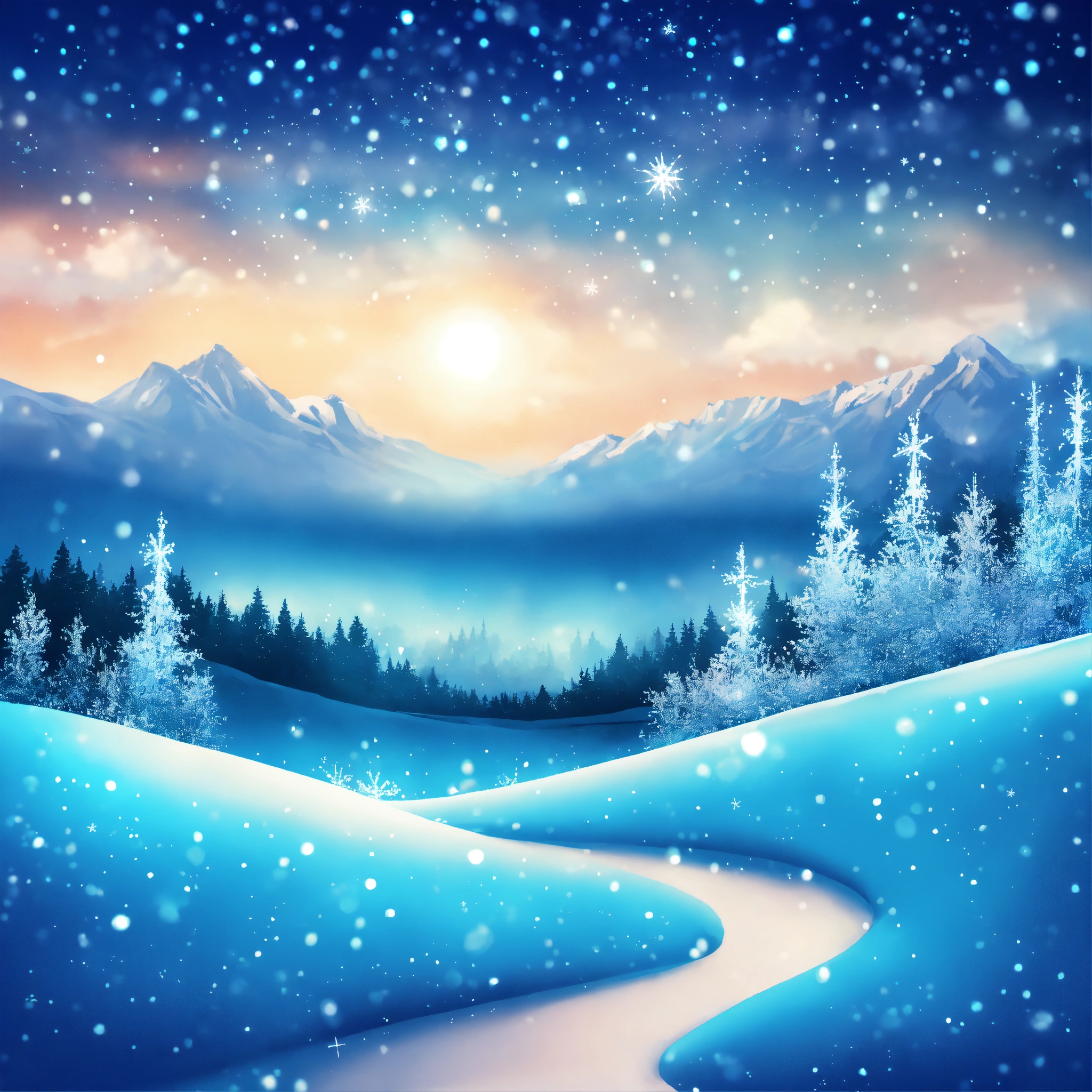 Lexica - Create a shining blue winter background with frozen scenery.