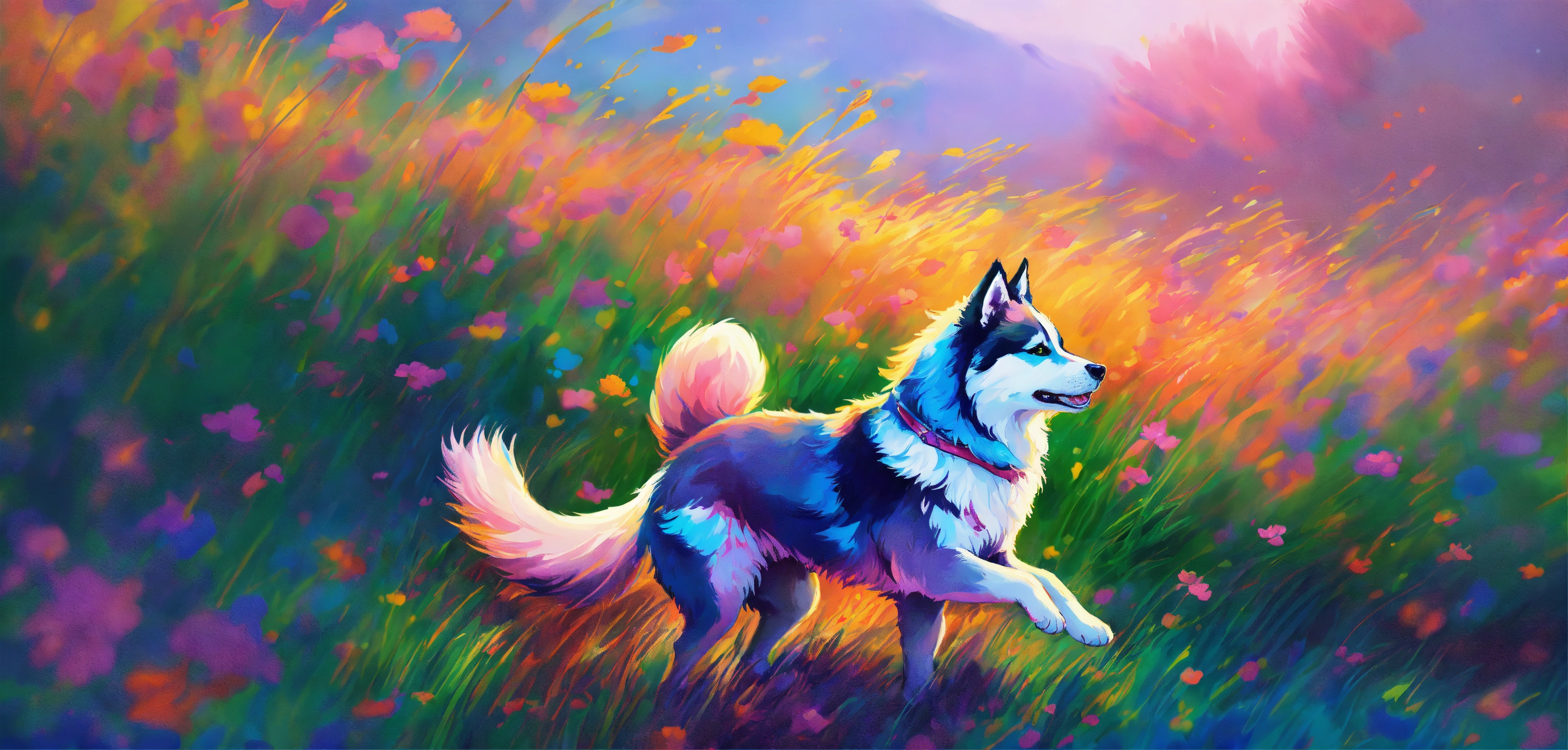 Lexica - In this vibrant painting, a graceful Pomsky is captured in ...