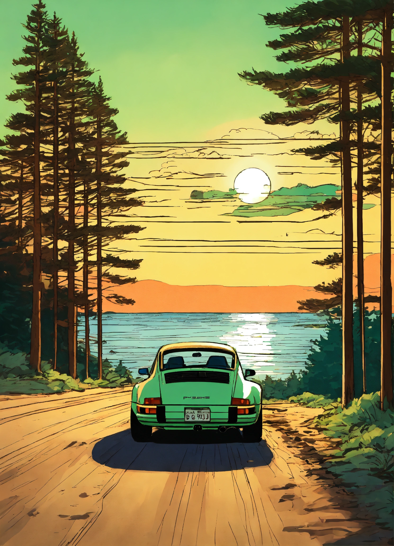 Lexica - A porsche far away driving down a beach-side windy road. car ...