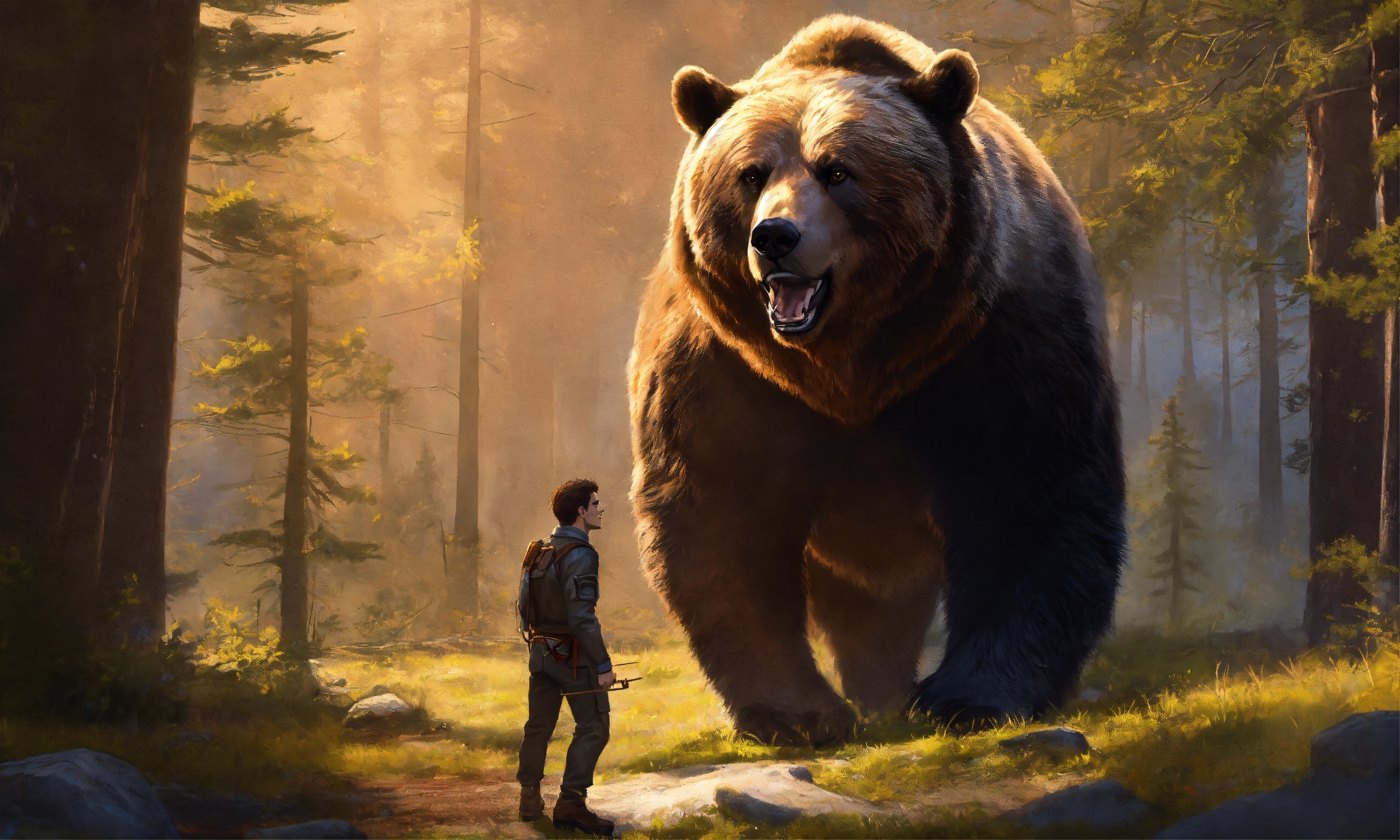 Lexica - Image Prompt David standing resolutely before the bear, his ...