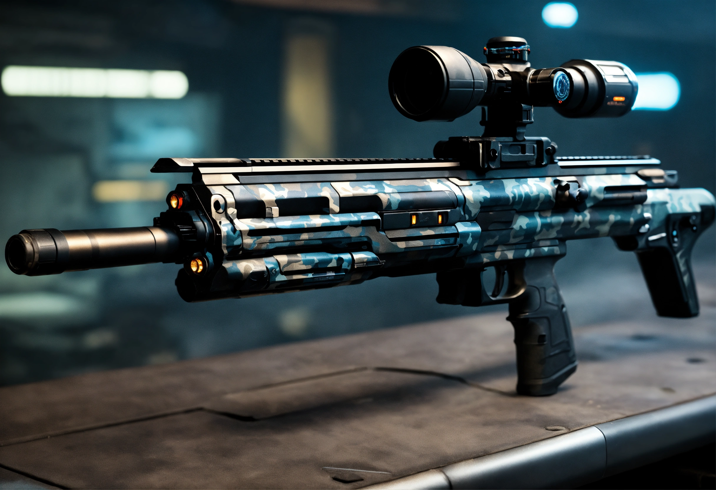 Lexica - Side view of the full image of a black camo sci fi energy ...
