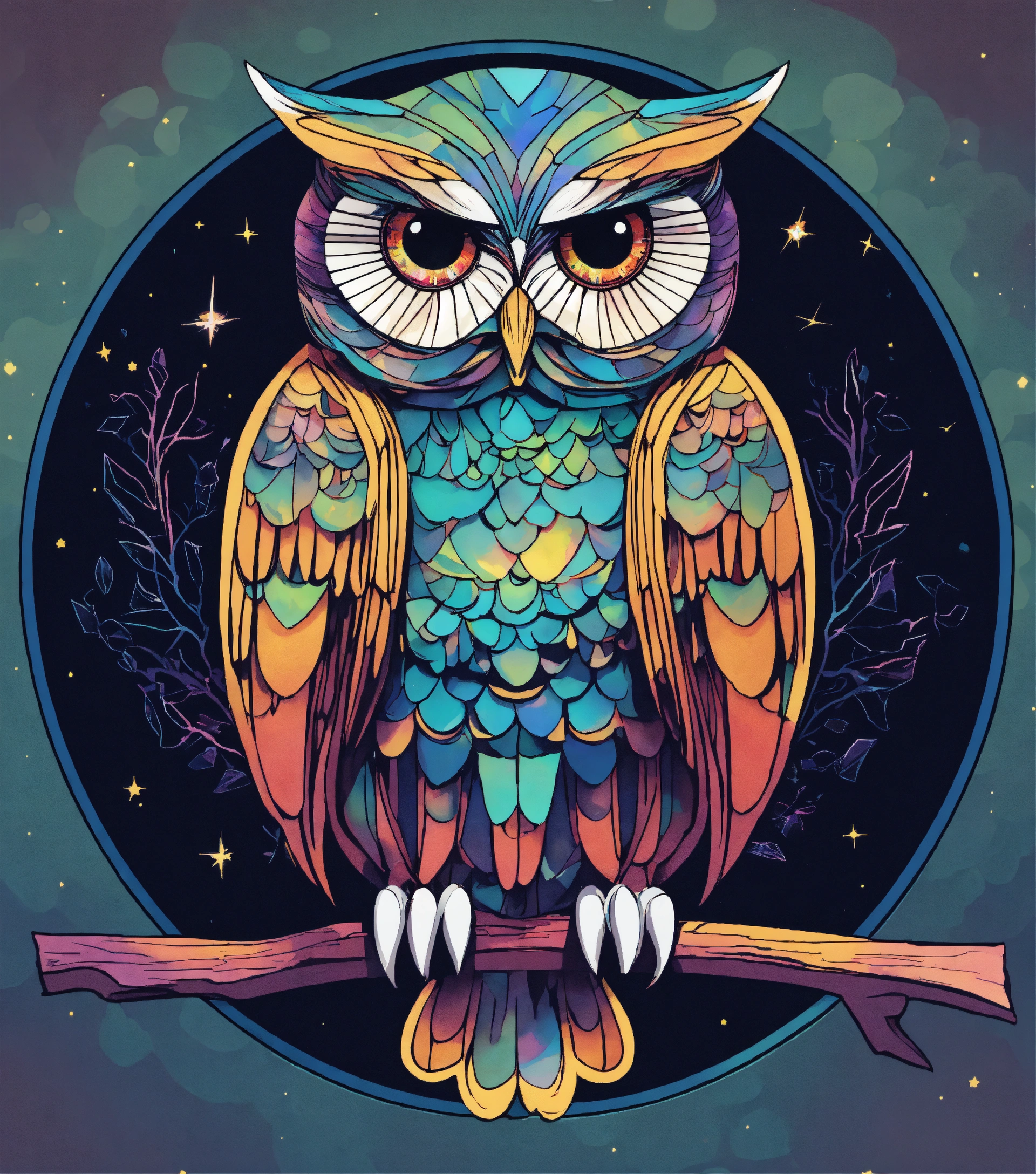 Lexica - Opal stone colored owl, die-cut sticker, paper cut, cosmic ...