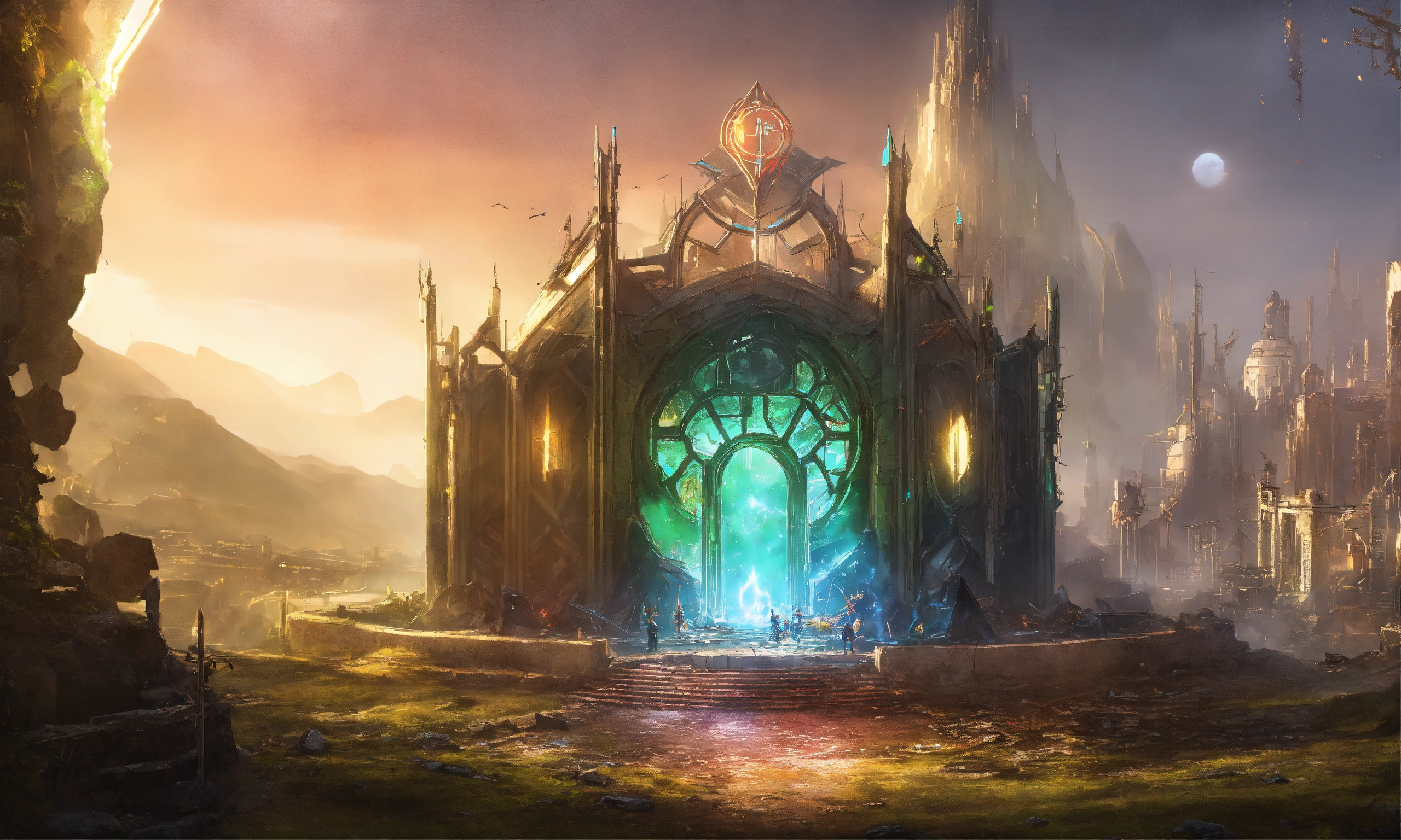Lexica - Destroyed elf fanatsy city with destroey portal in the middle