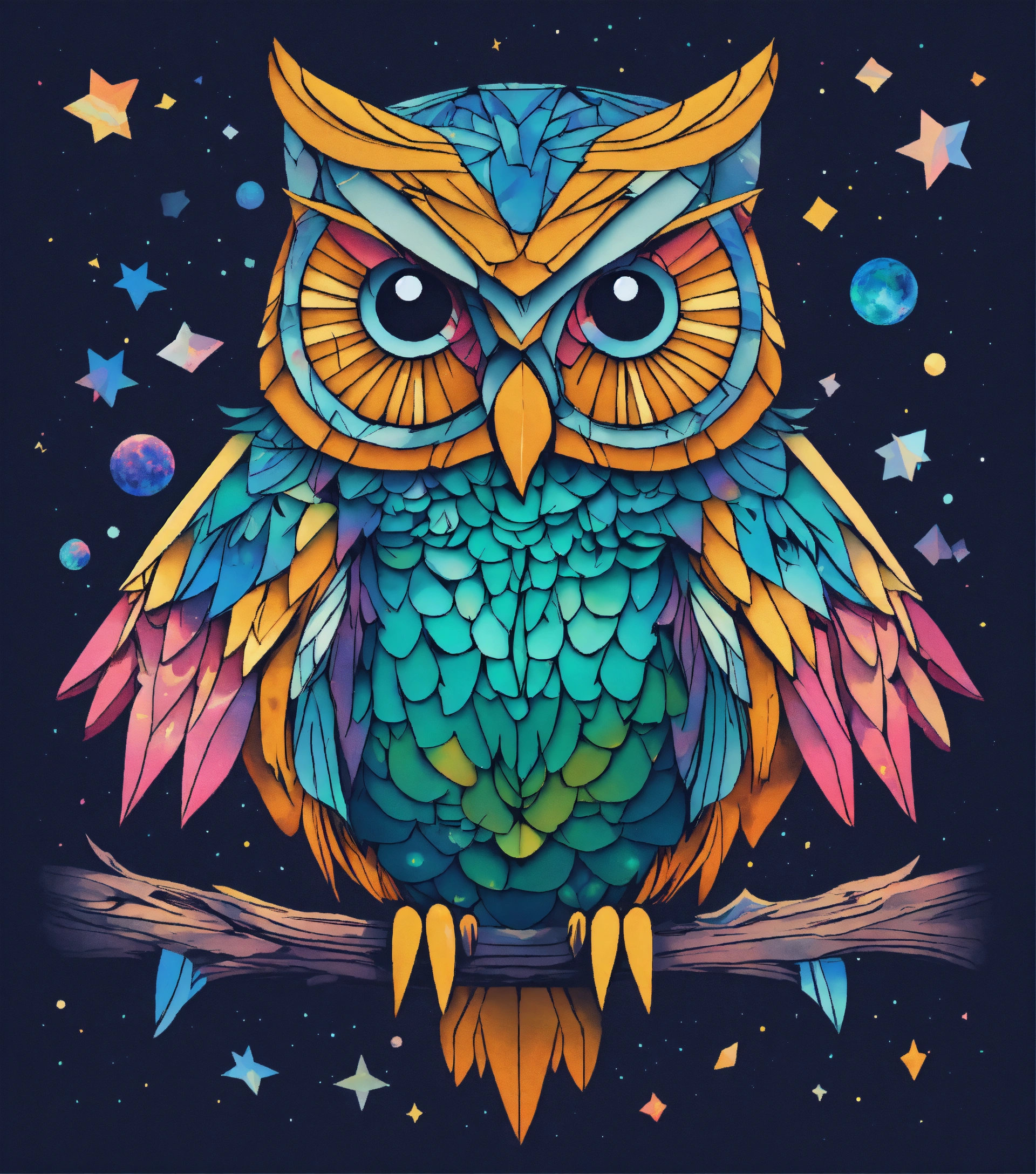 Lexica - Opal Stone Colored Owl, Die-cut Sticker, Paper Cut, Cosmic 