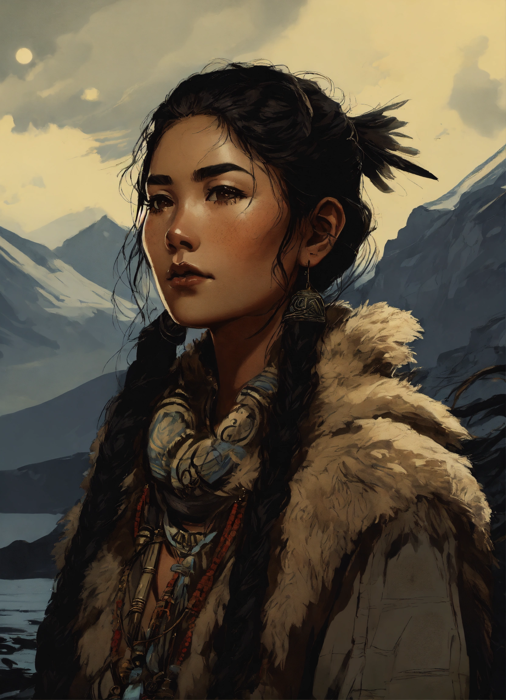 Lexica - Illustration of a young inuit woman in the style of Bernie ...
