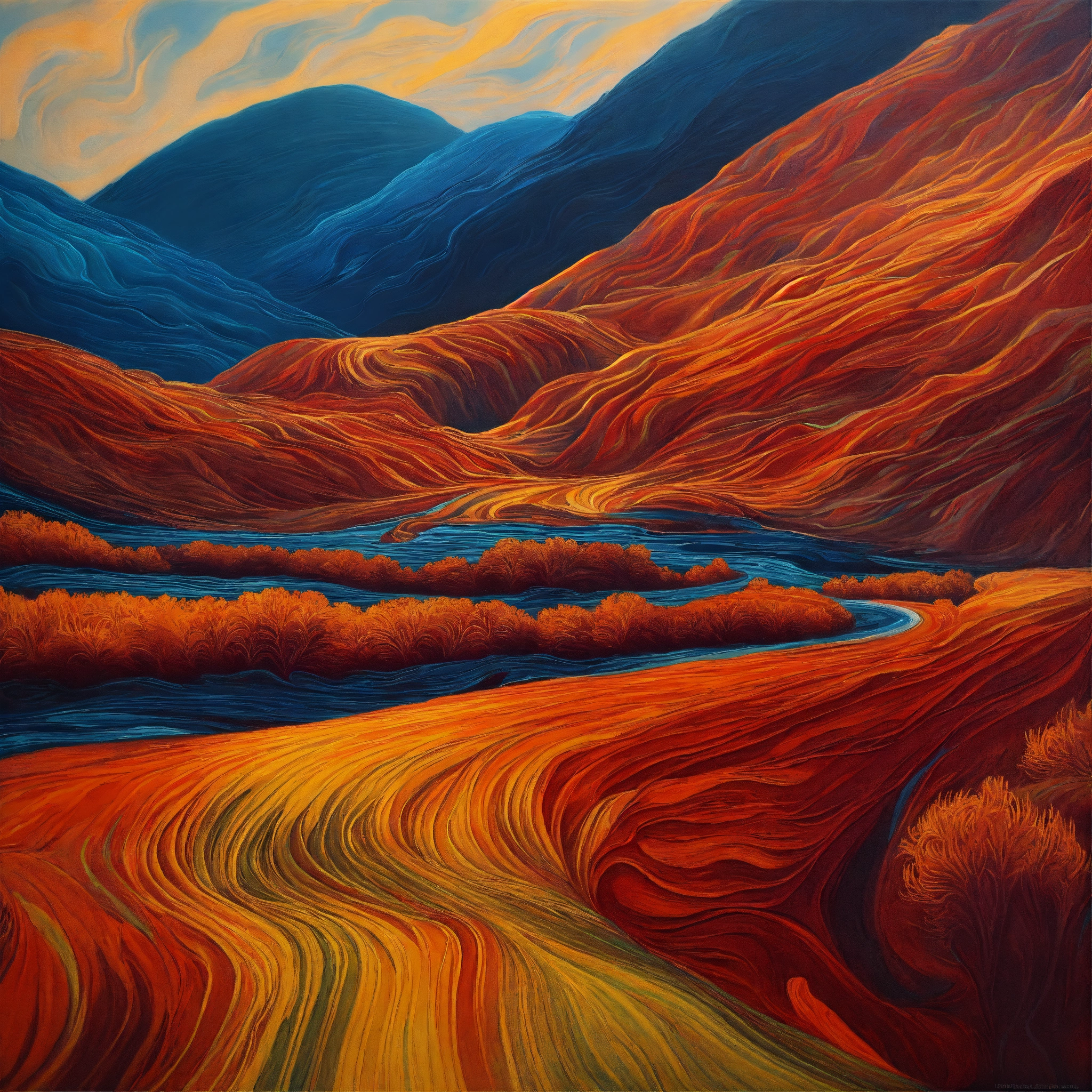 Lexica - Landscape, oil painting, recursive art, line art, flow line ...