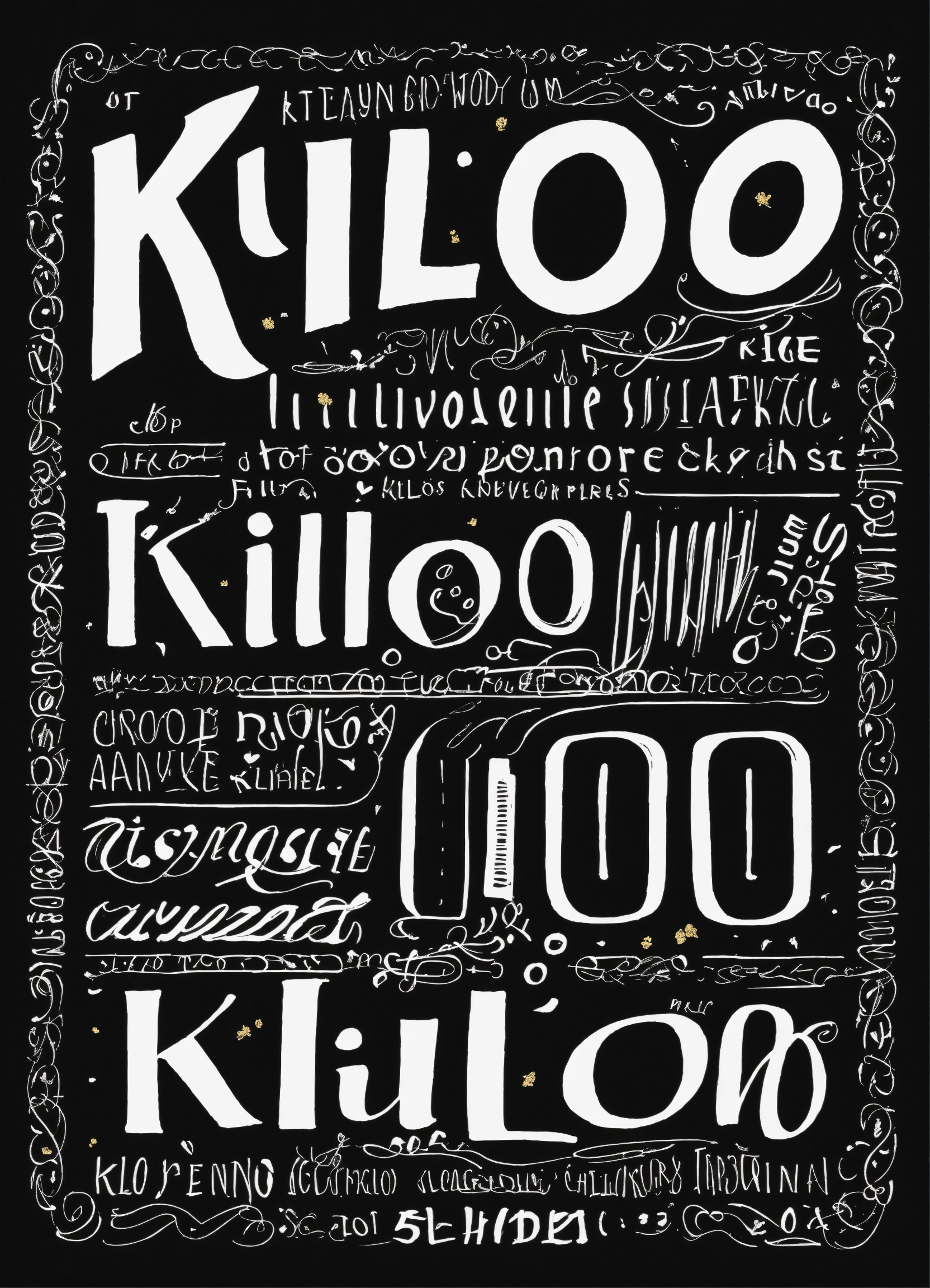Lexica - The word Kilo in a white bold and fun cursive typography style ...