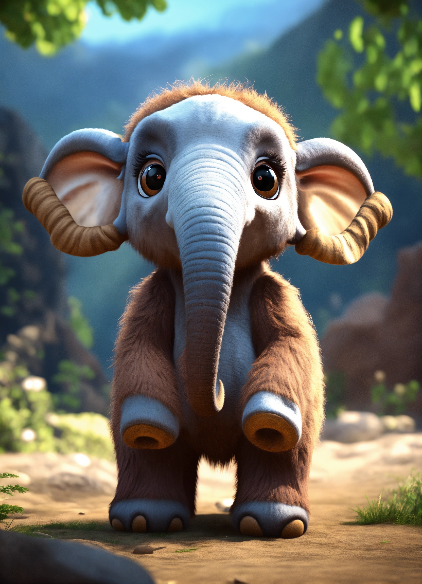 Lexica - A cute baby mammoth with big eyes, animated, cartoon, unreal, 8K.