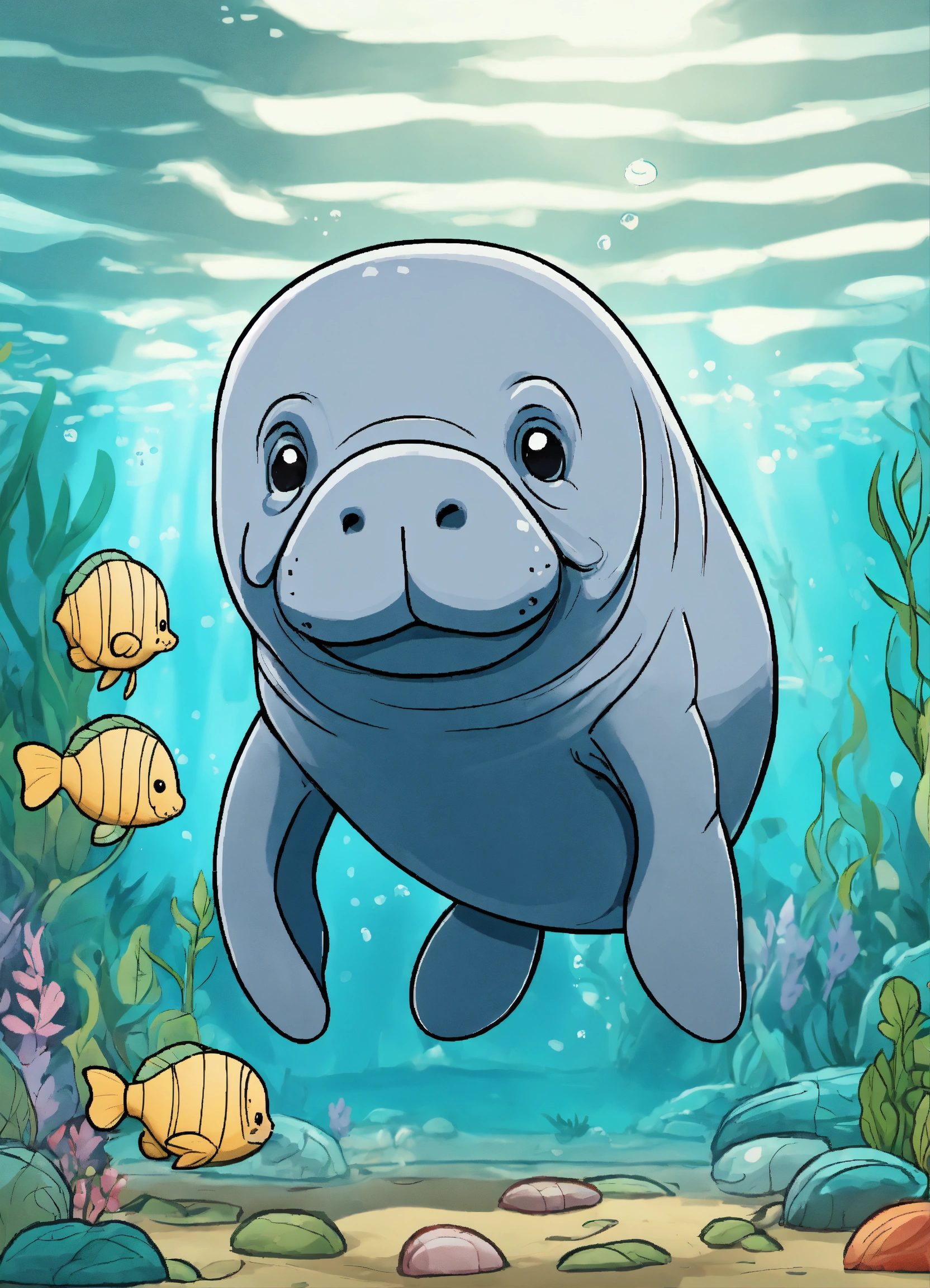 Lexica - Generate a cute Manatee , 4K resolution, cartoon-sticker style ...