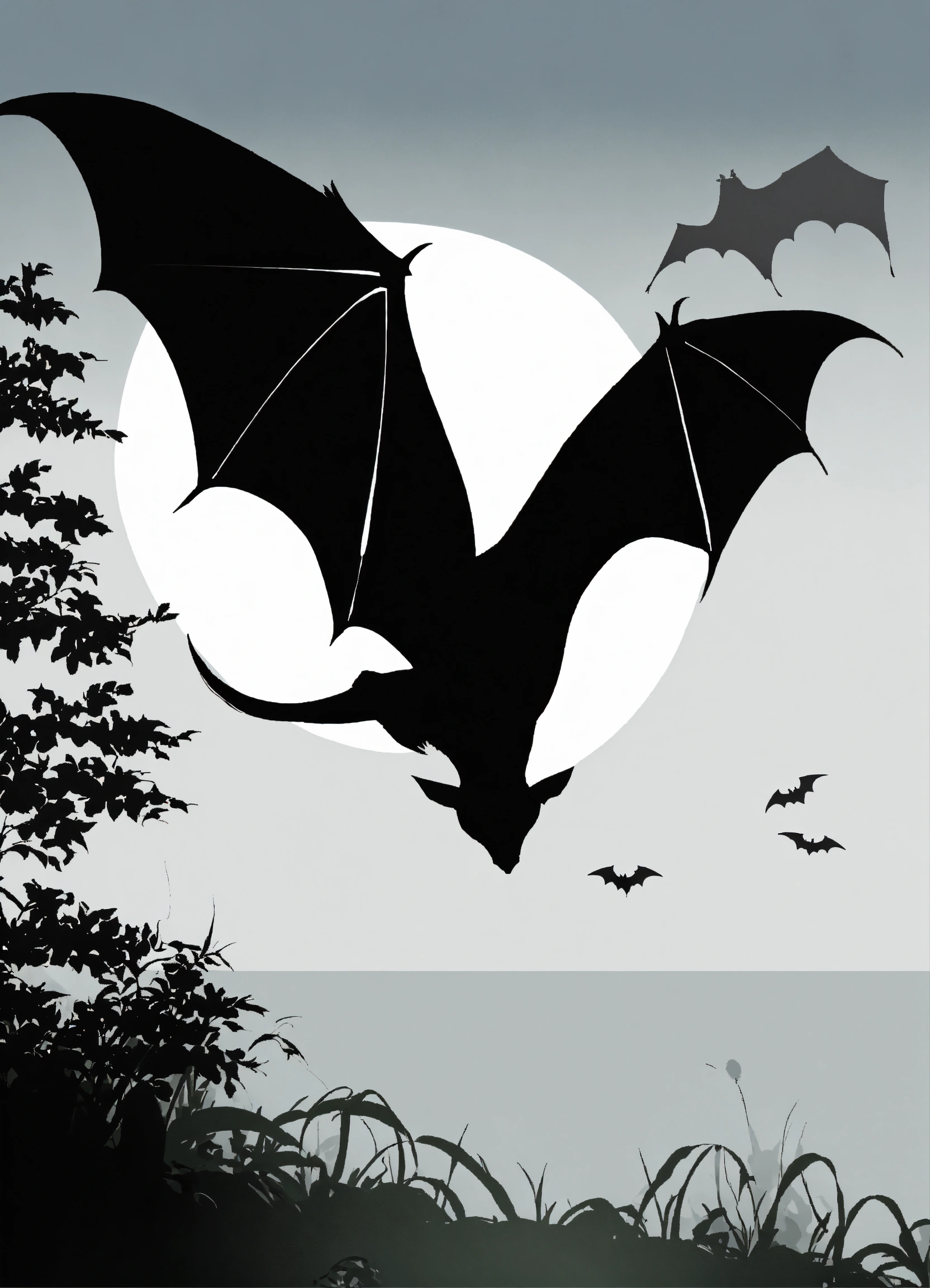 Lexica - Black and white vector image of a bat silouette