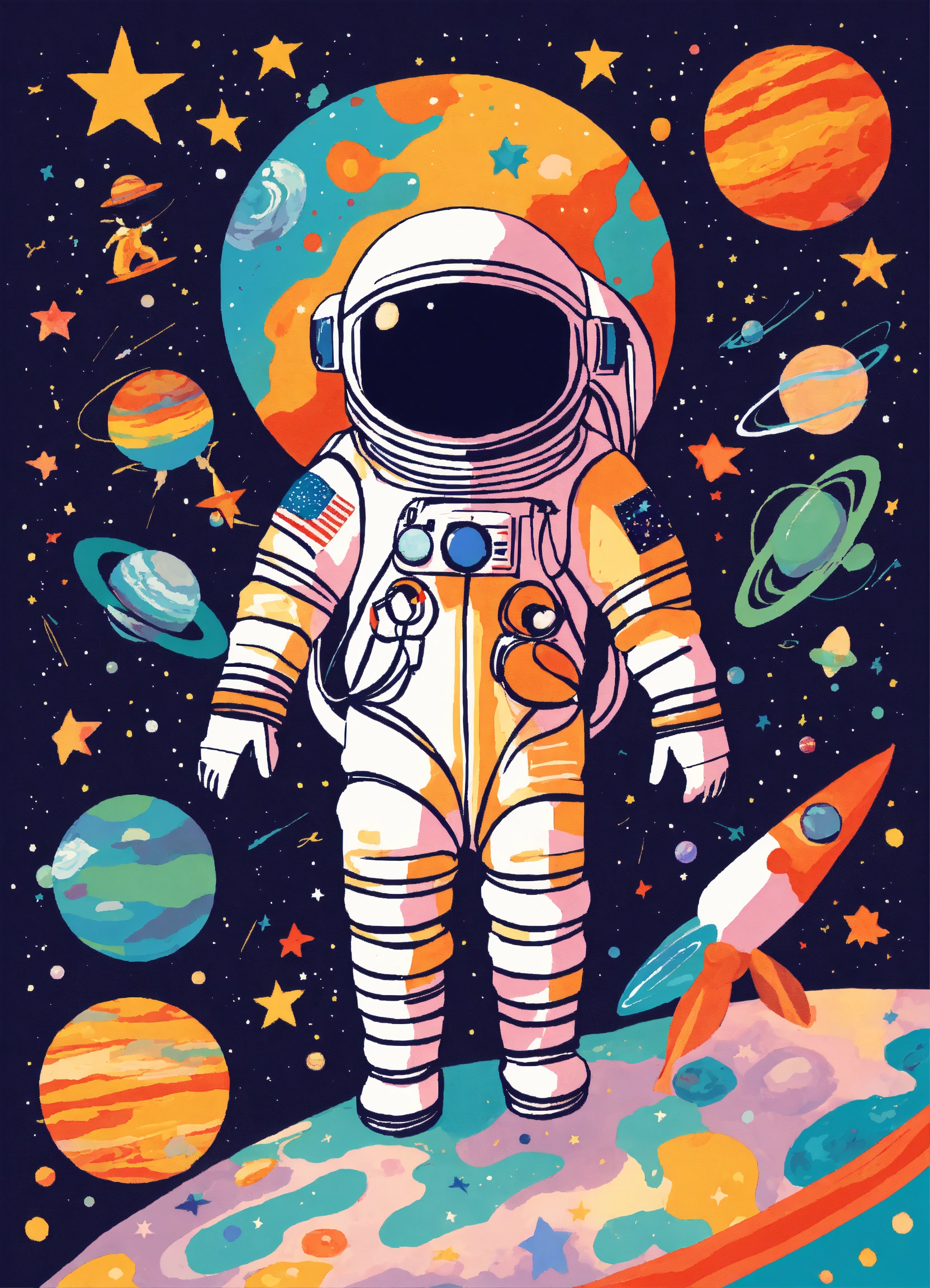 Lexica - Illustration of Astronaut in outer space. Colorful stars and ...