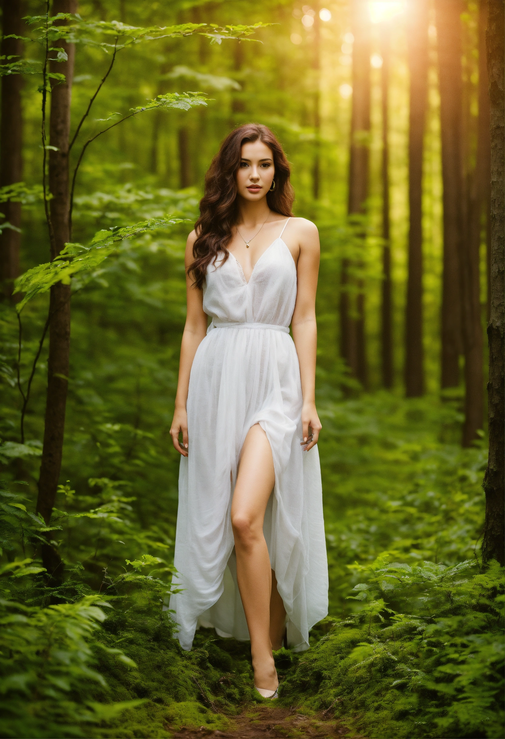 Lexica - A beautiful women in the forest, stand up , full body