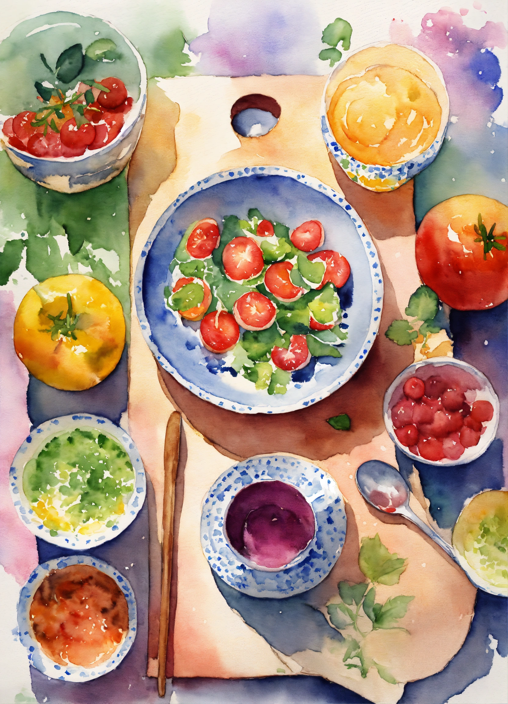 Lexica - Cookbook cover, watercolour food paints