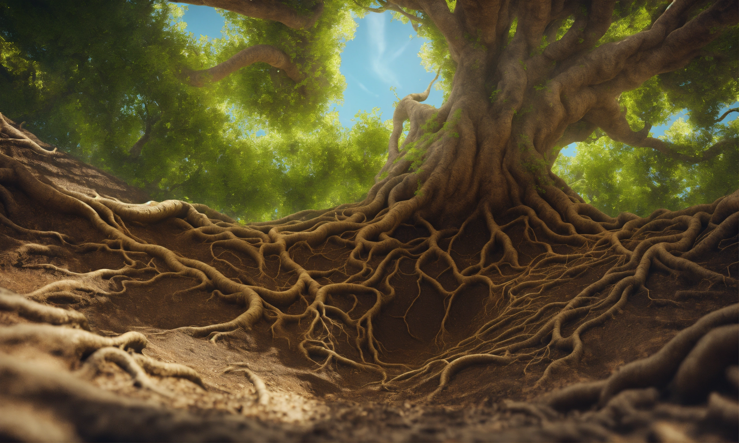 Lexica - Worm's eye view of cut through section tree roots underneath ...