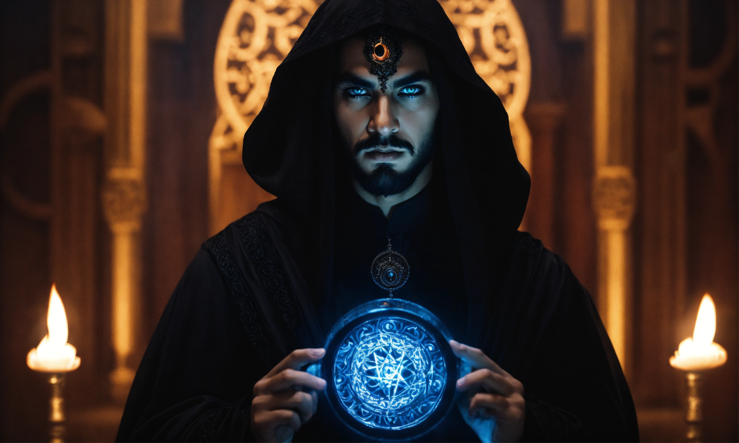 Lexica - Sinister and dramatic portrait of a young handsome Arabic evil ...