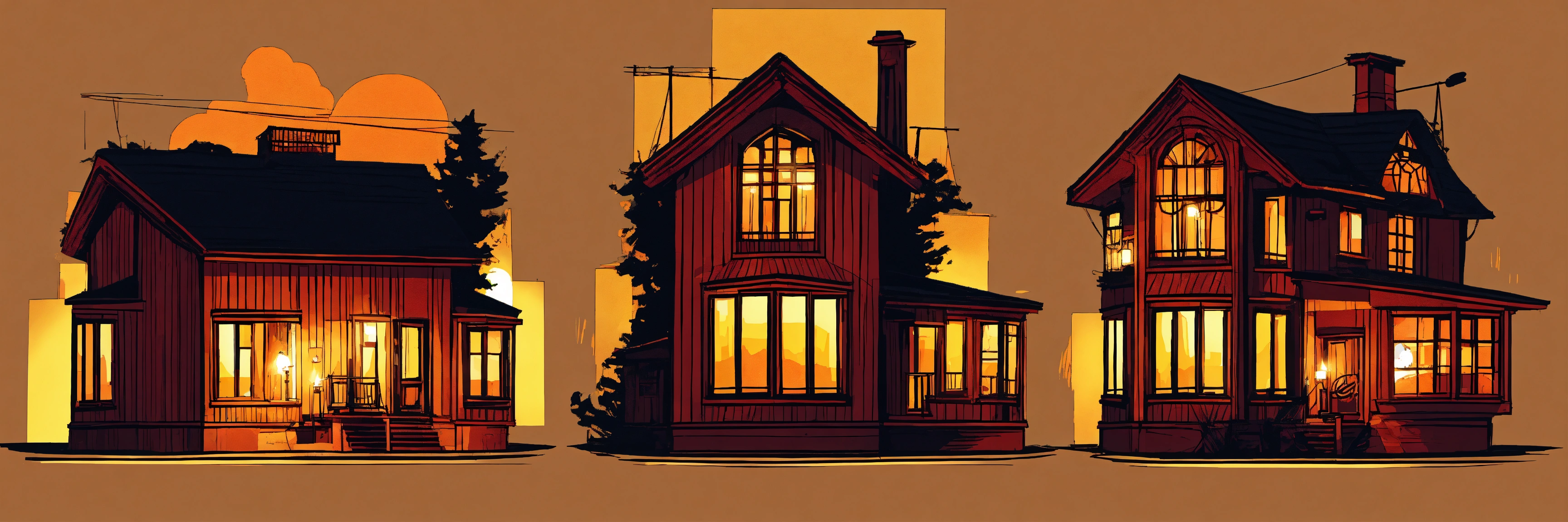 Lexica - Vector house with different angles, illuminated by candlelight.