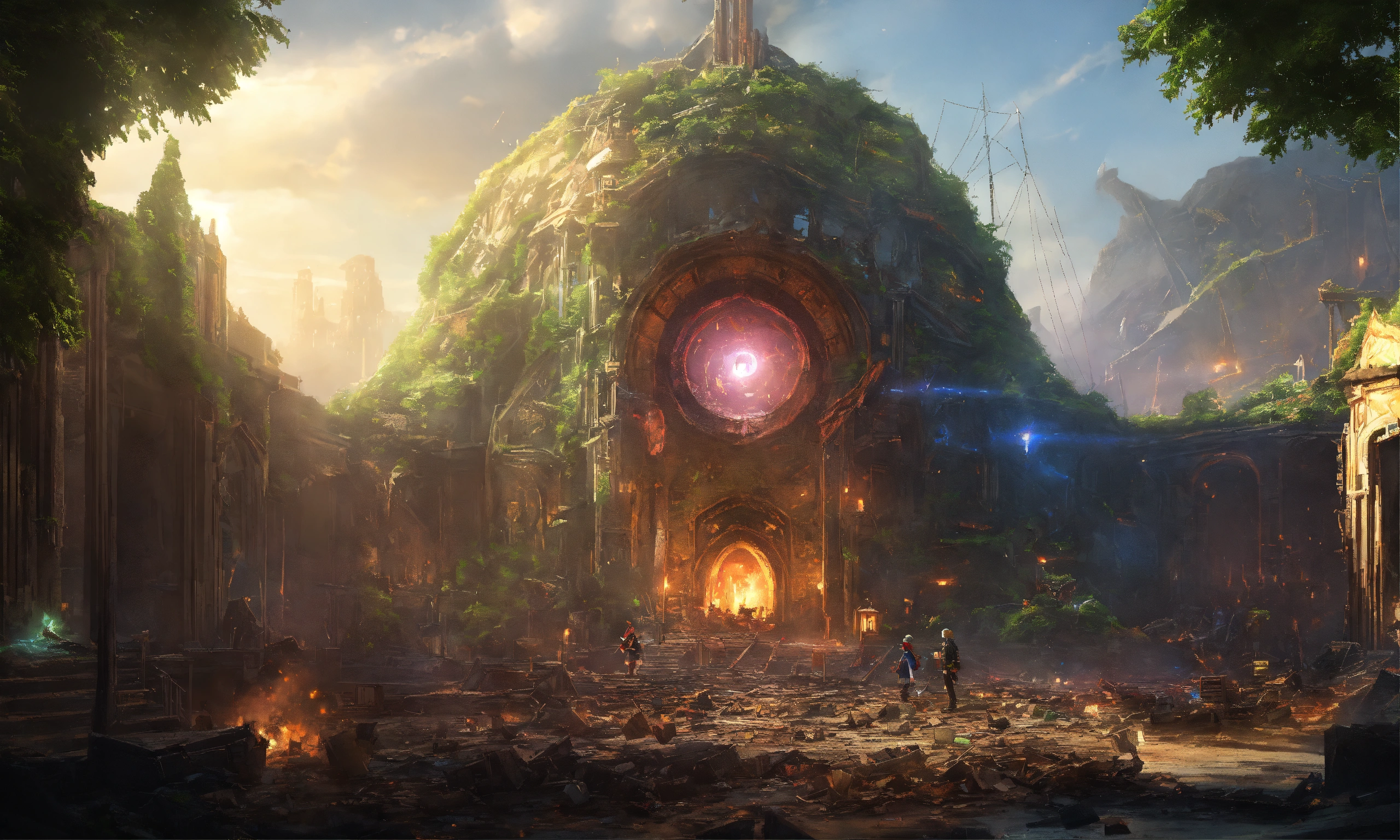 Lexica - Destroyed elf fanatsy city with destroey portal in the middle