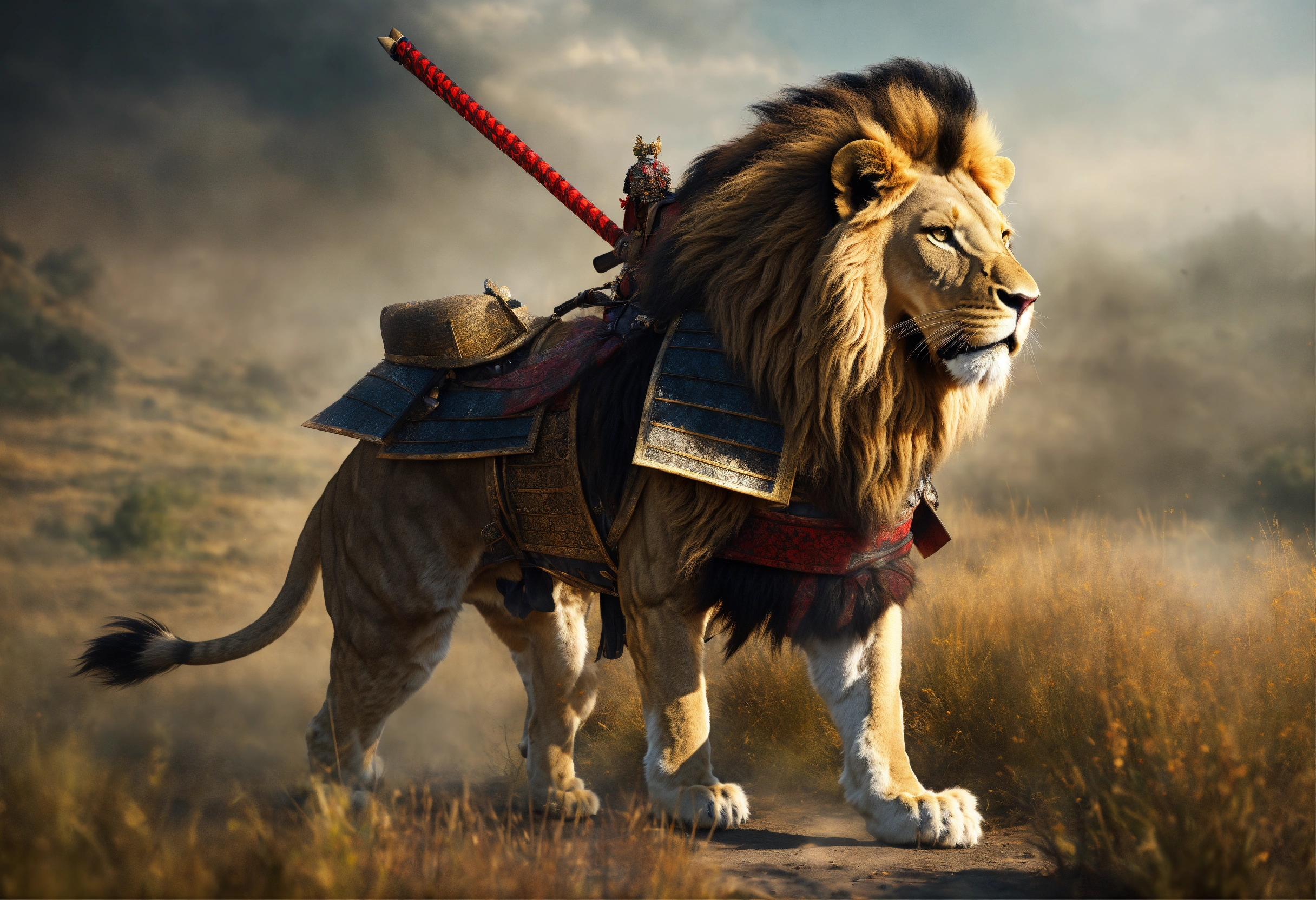 Lexica - Lion samurai. Battlefield. Hyper realistic.